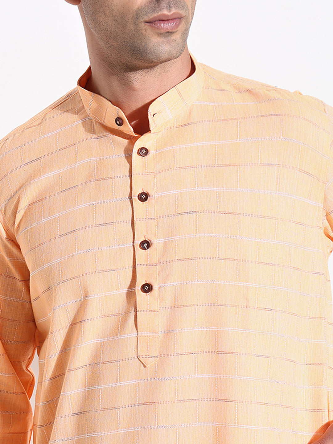 Men Orange Striped Kurta Set