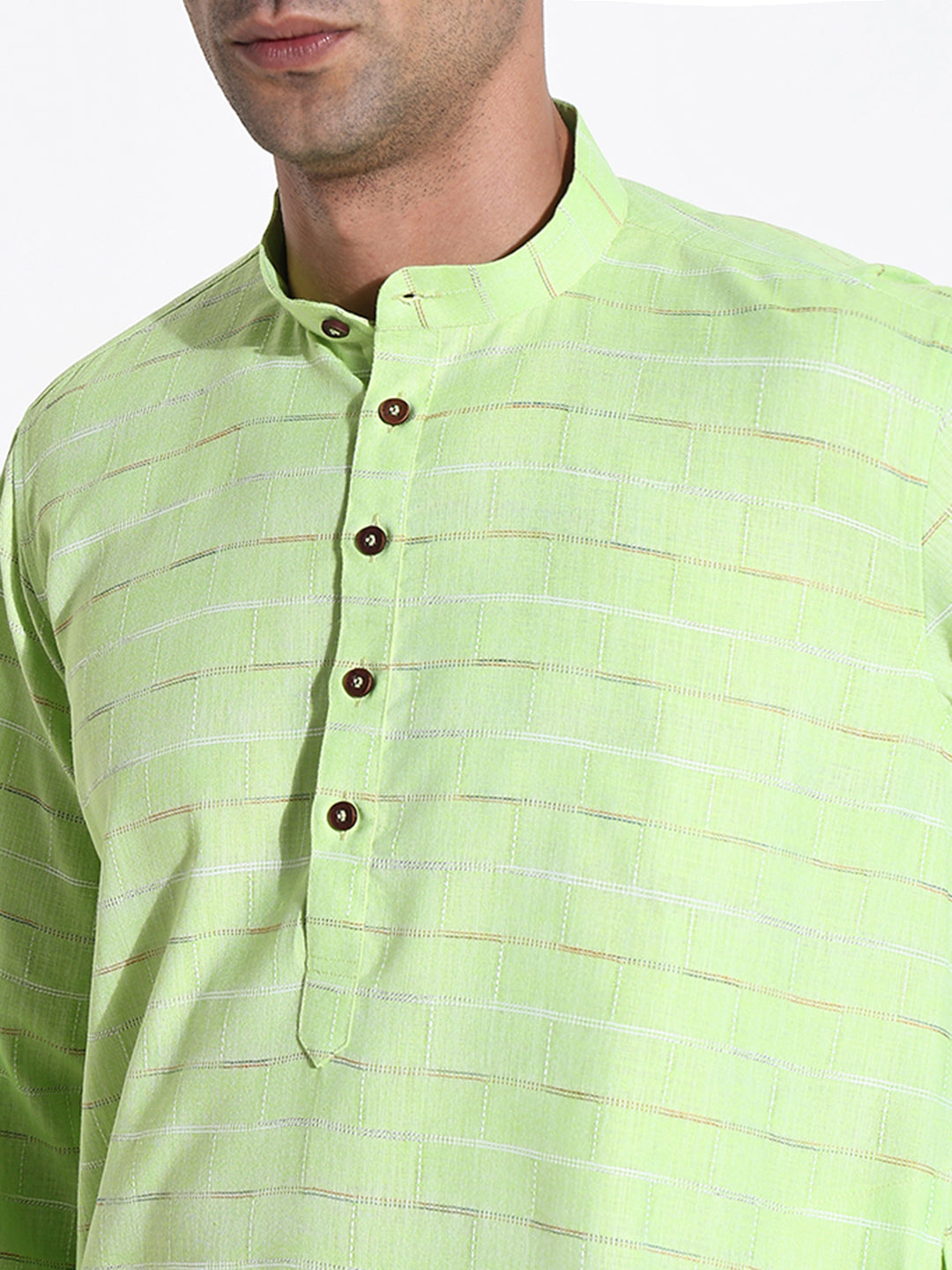 Men Green Striped Kurta Set