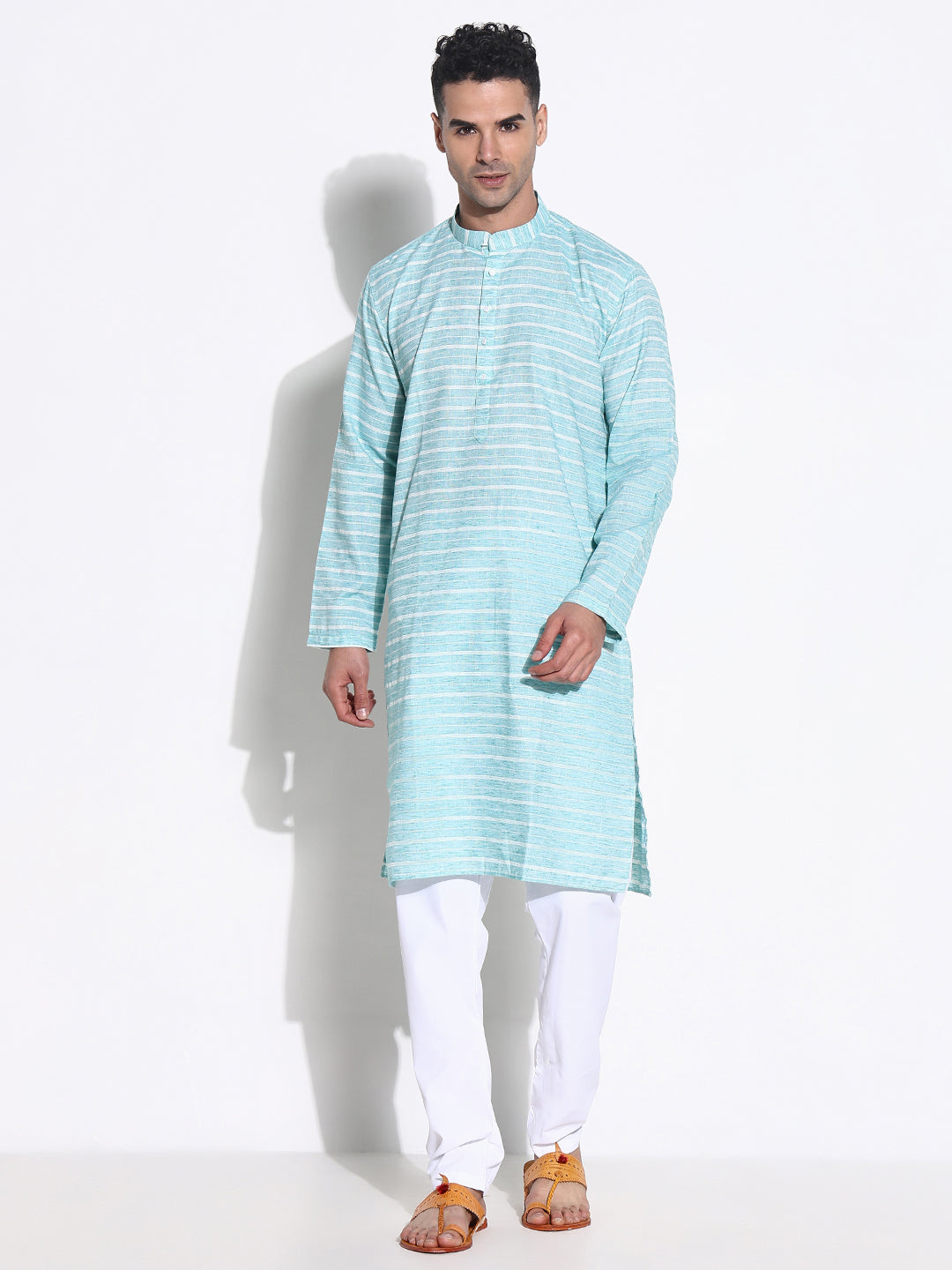 Men Blue Striped Kurta Set