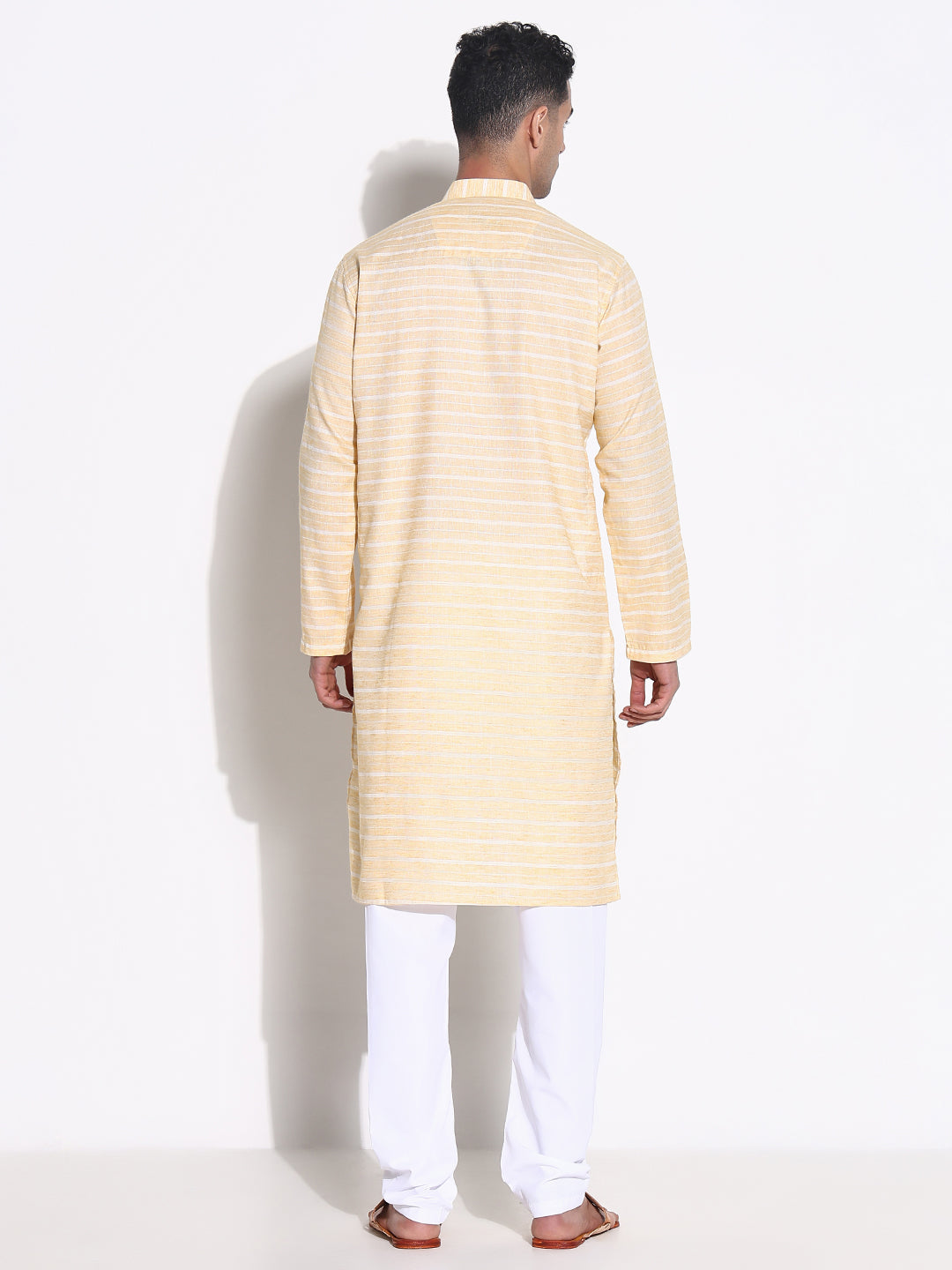 Men Yellow Striped Kurta Set