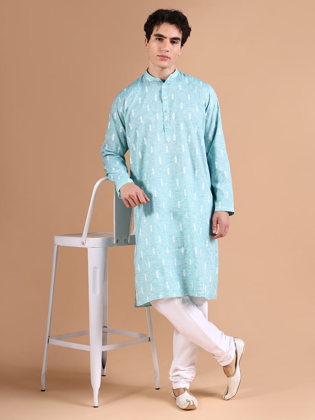 Men Blue Geometric Kurta Set