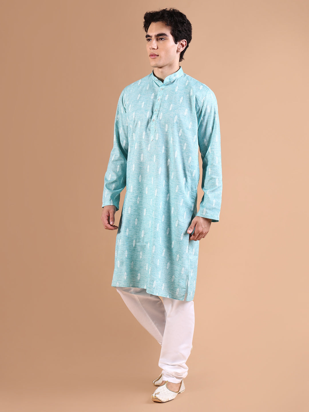 Men Blue Geometric Kurta Set