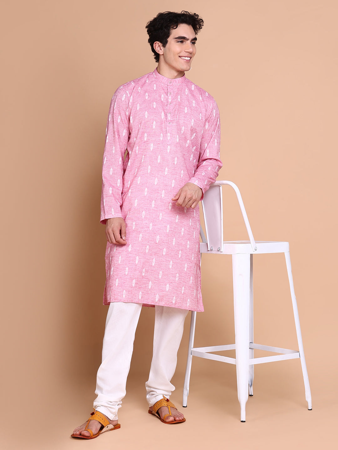 Men Pink Geometric Kurta Set