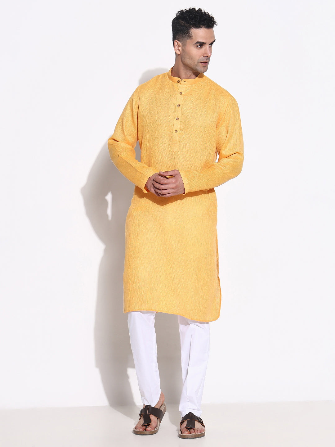 Men Yellow Solid Kurta Set