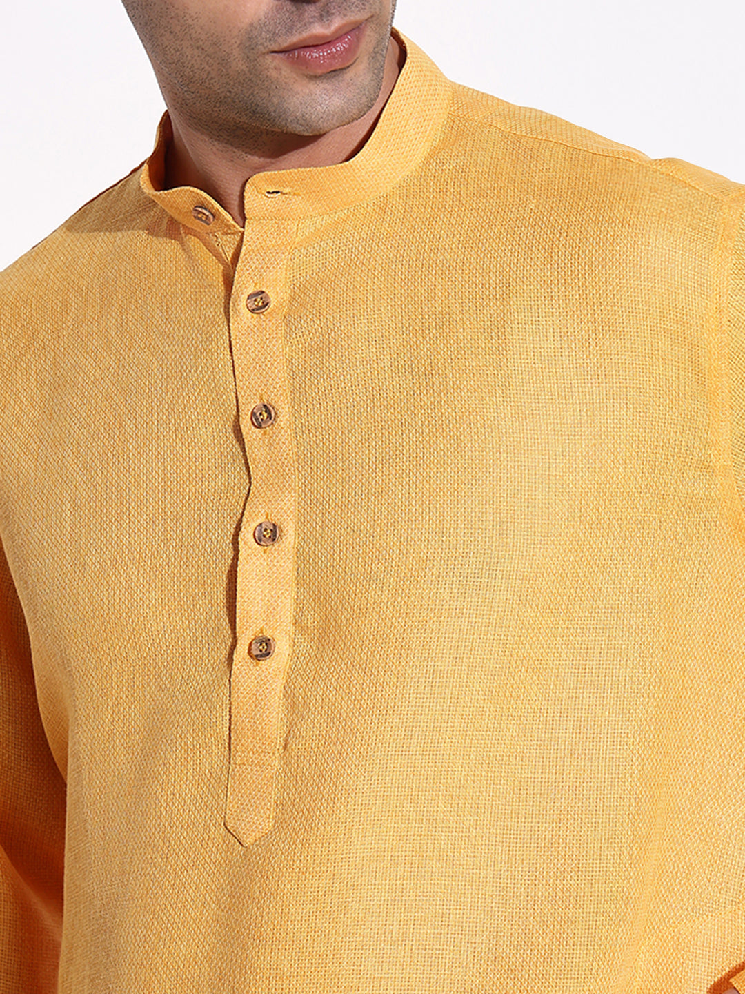 Men Yellow Solid Kurta Set