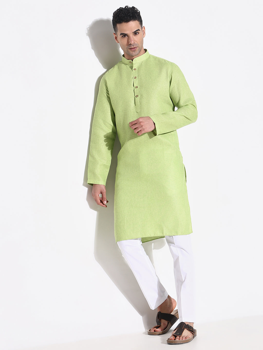 Men Green Solid Kurta Set