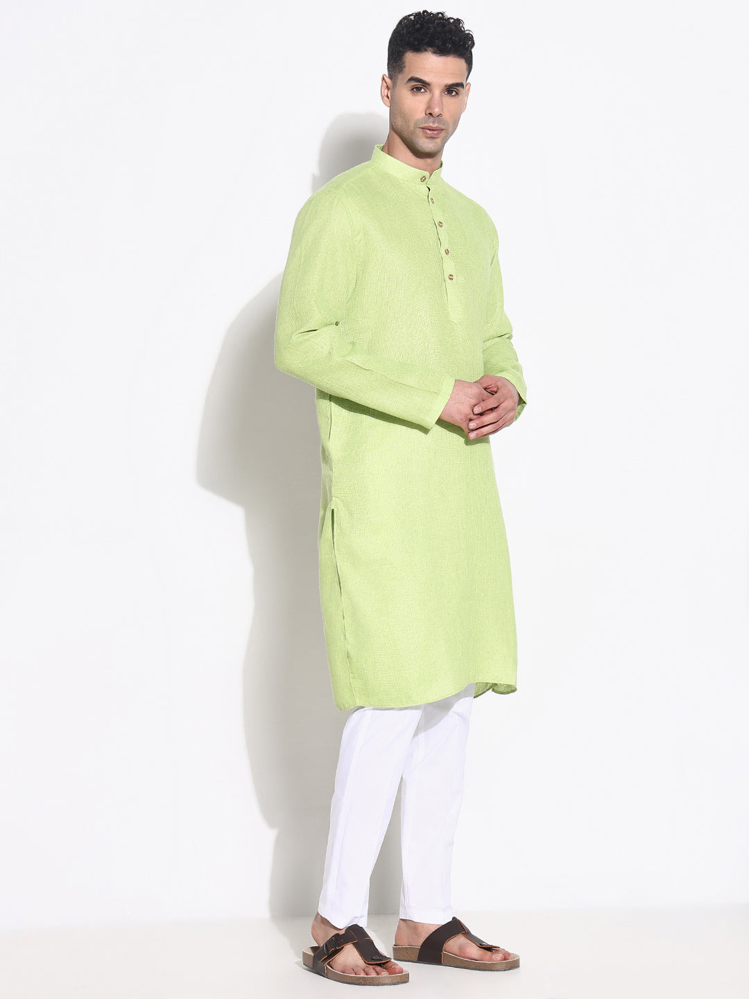 Men Green Solid Kurta Set