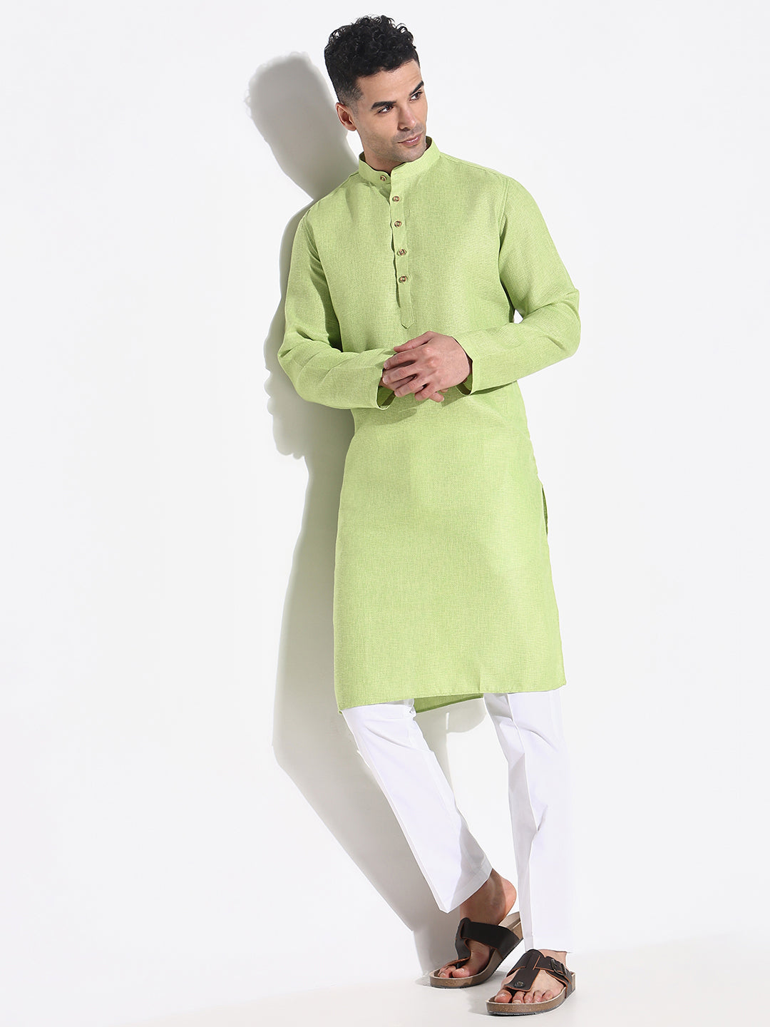 Men Green Solid Kurta Set