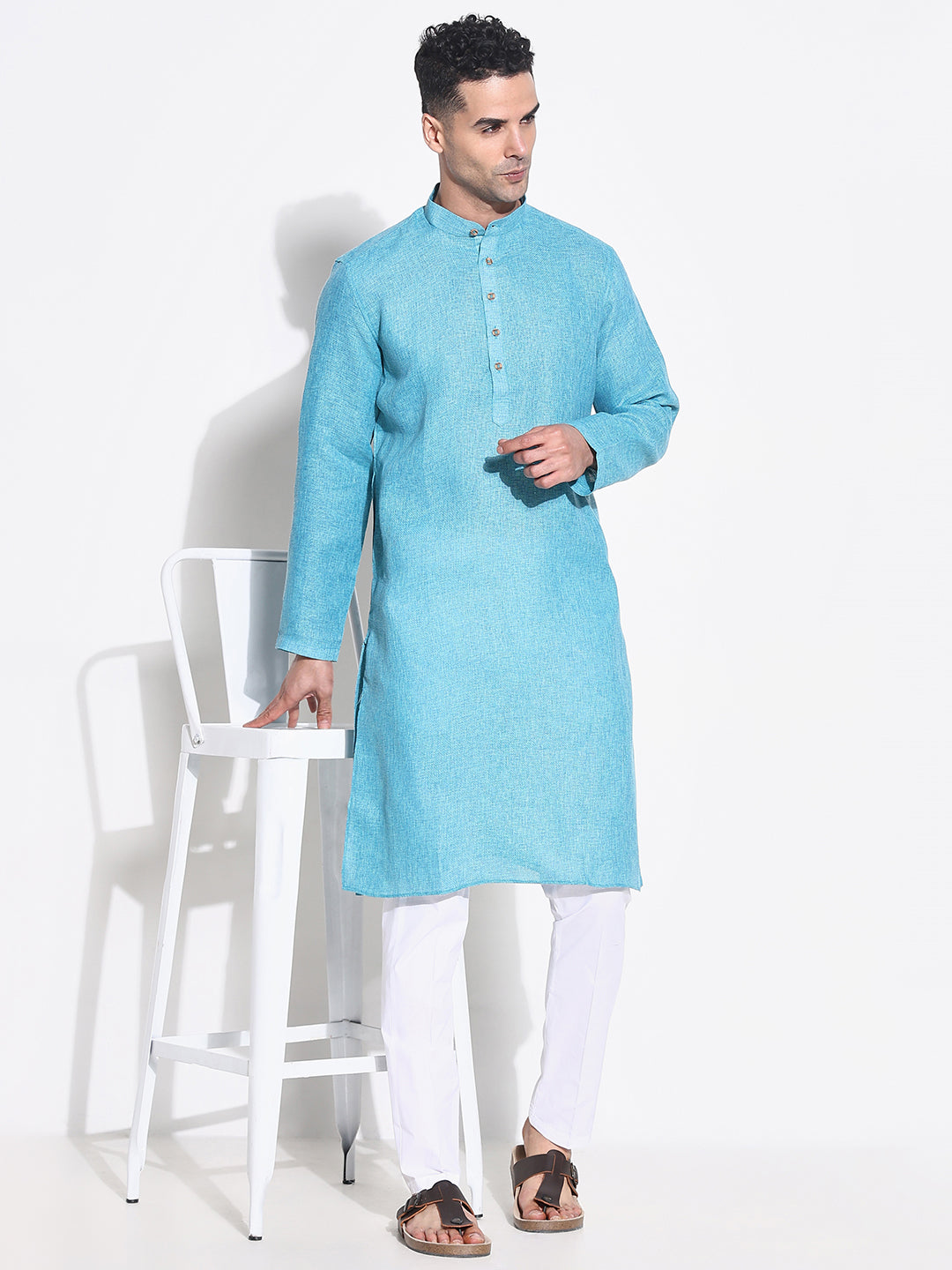 Men Blue Solid Kurta Set