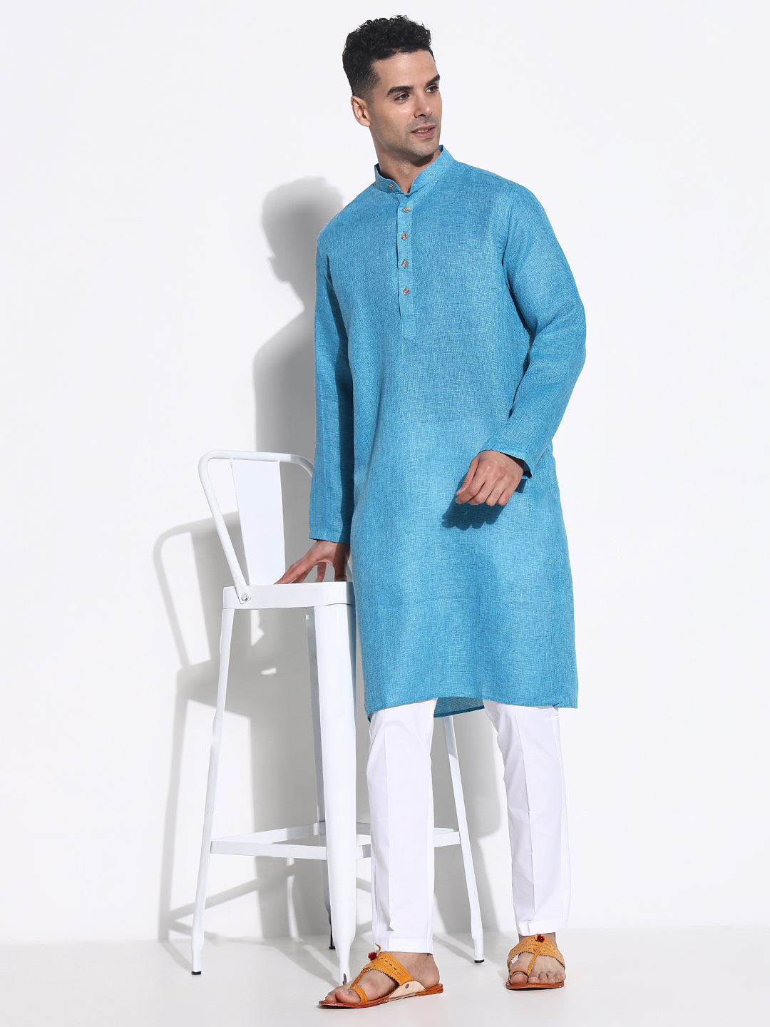 Men Blue Solid Kurta Set