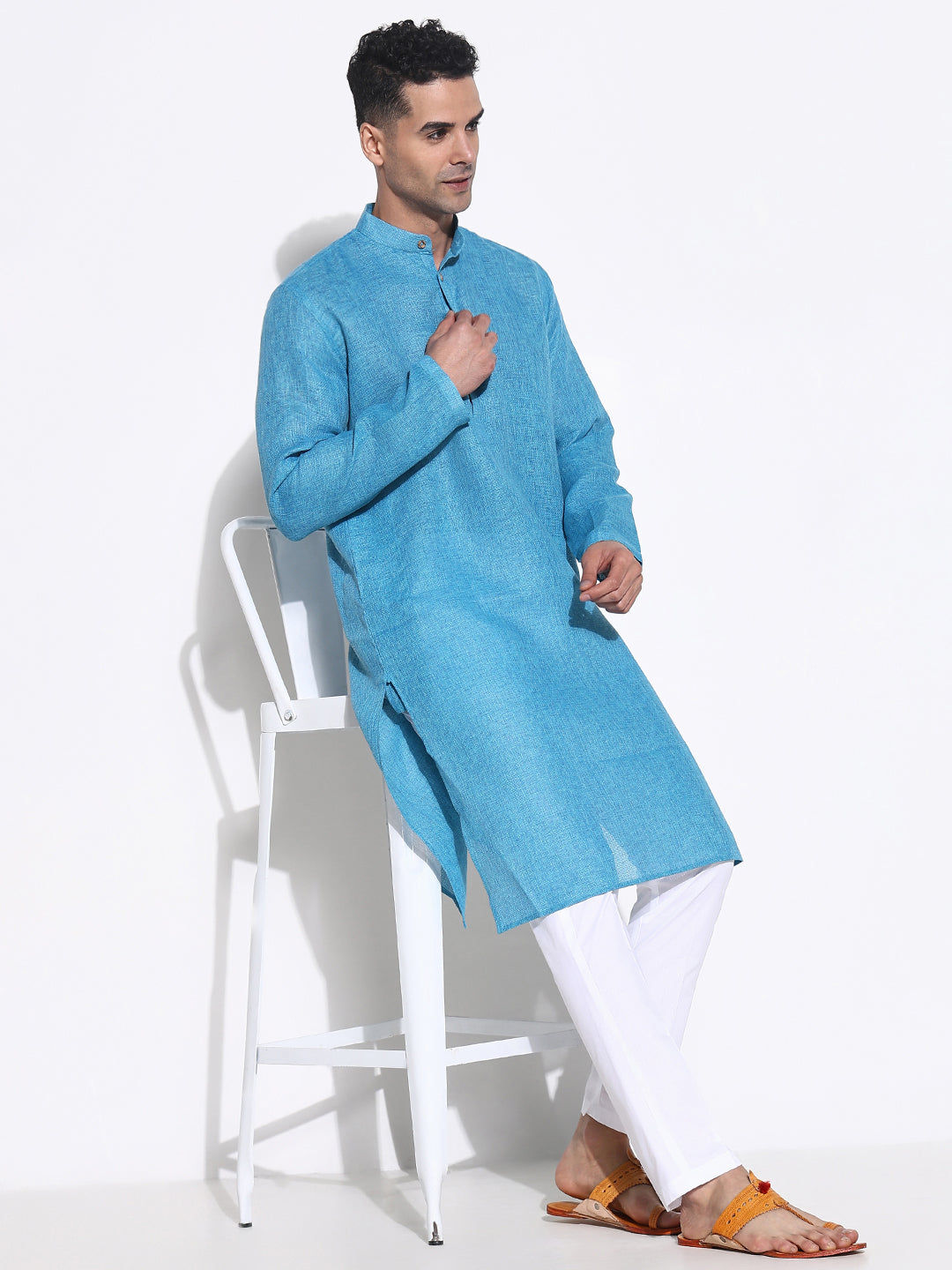 Men Blue Solid Kurta Set