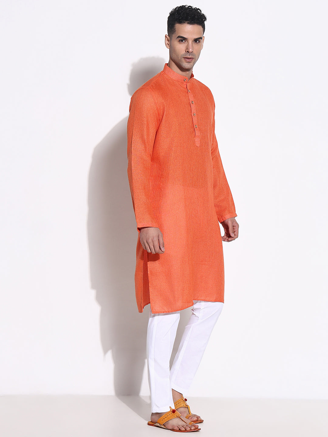 Men Orange Solid Kurta Set