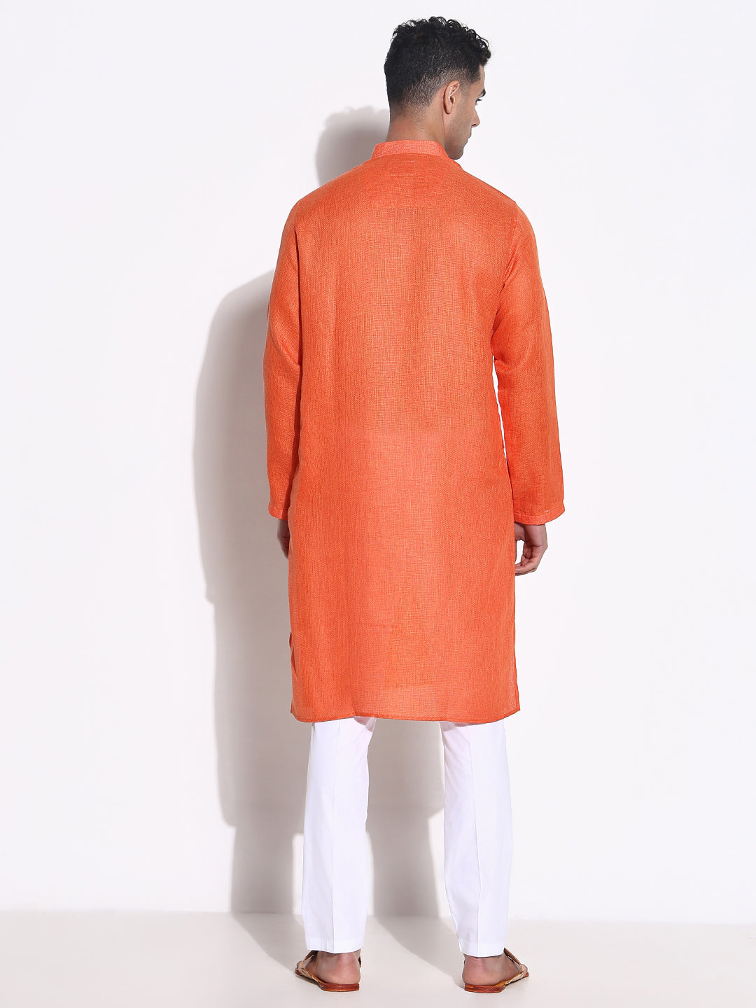 Men Orange Solid Kurta Set