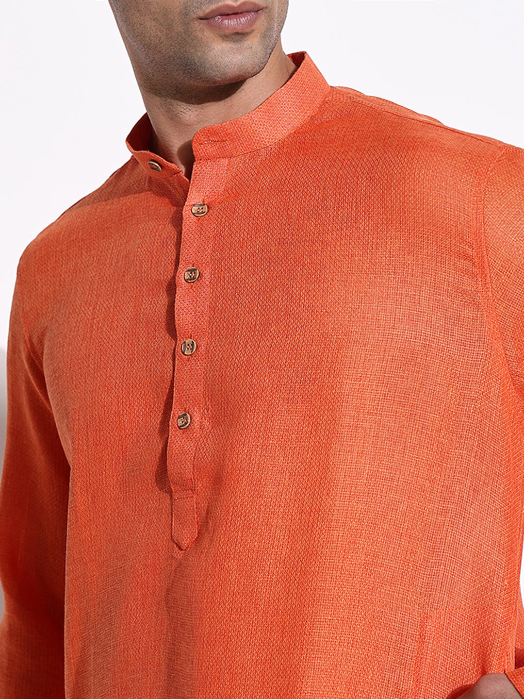 Men Orange Solid Kurta Set