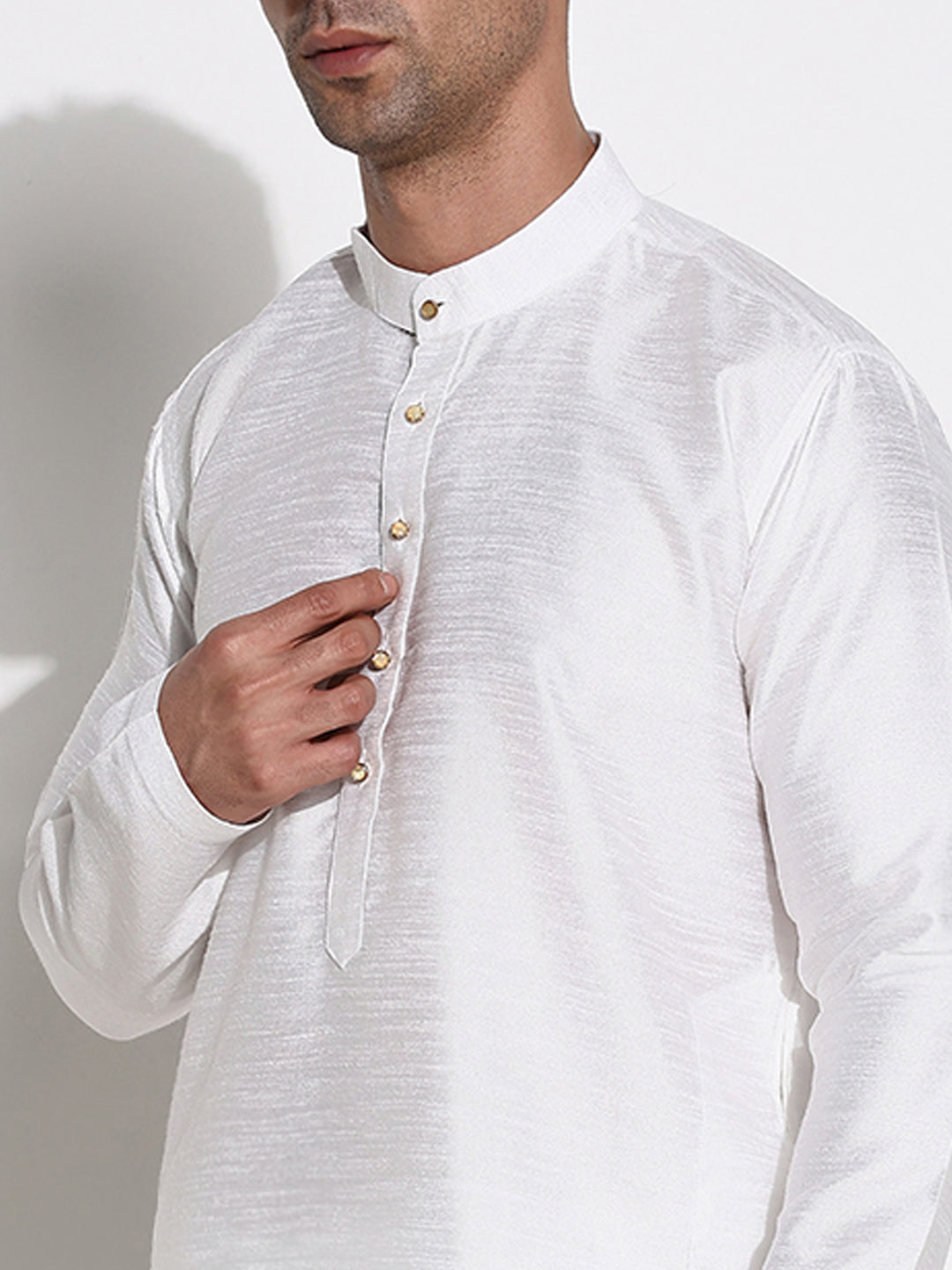 Men White Solid Kurta Set with Nehru Jacket