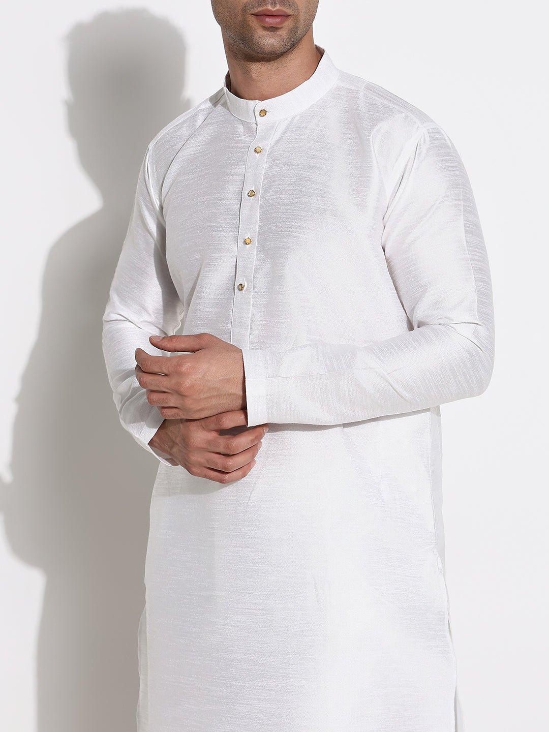 Men White Solid Kurta Set with Nehru Jacket