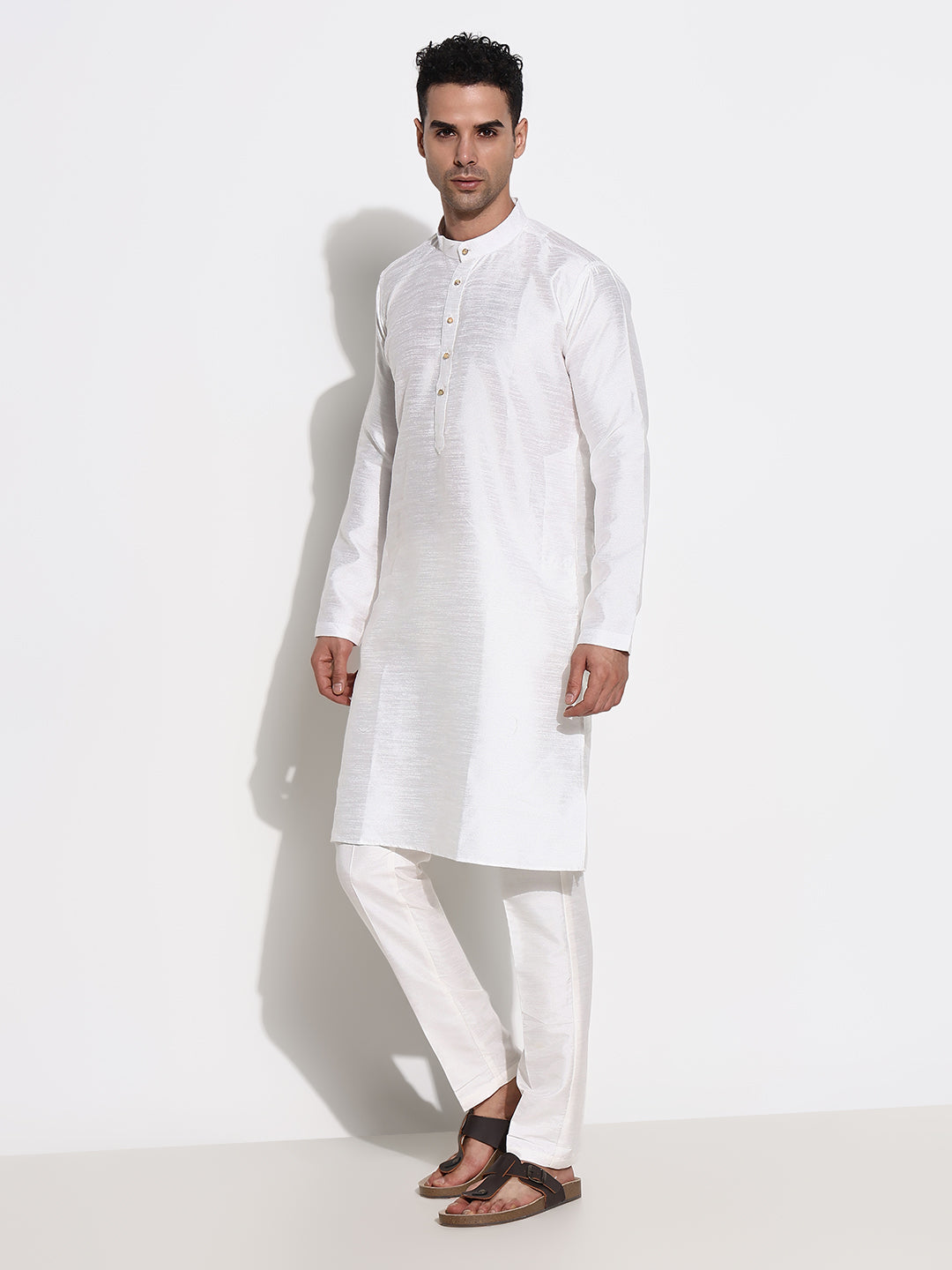 Men White Solid Kurta Set with Nehru Jacket