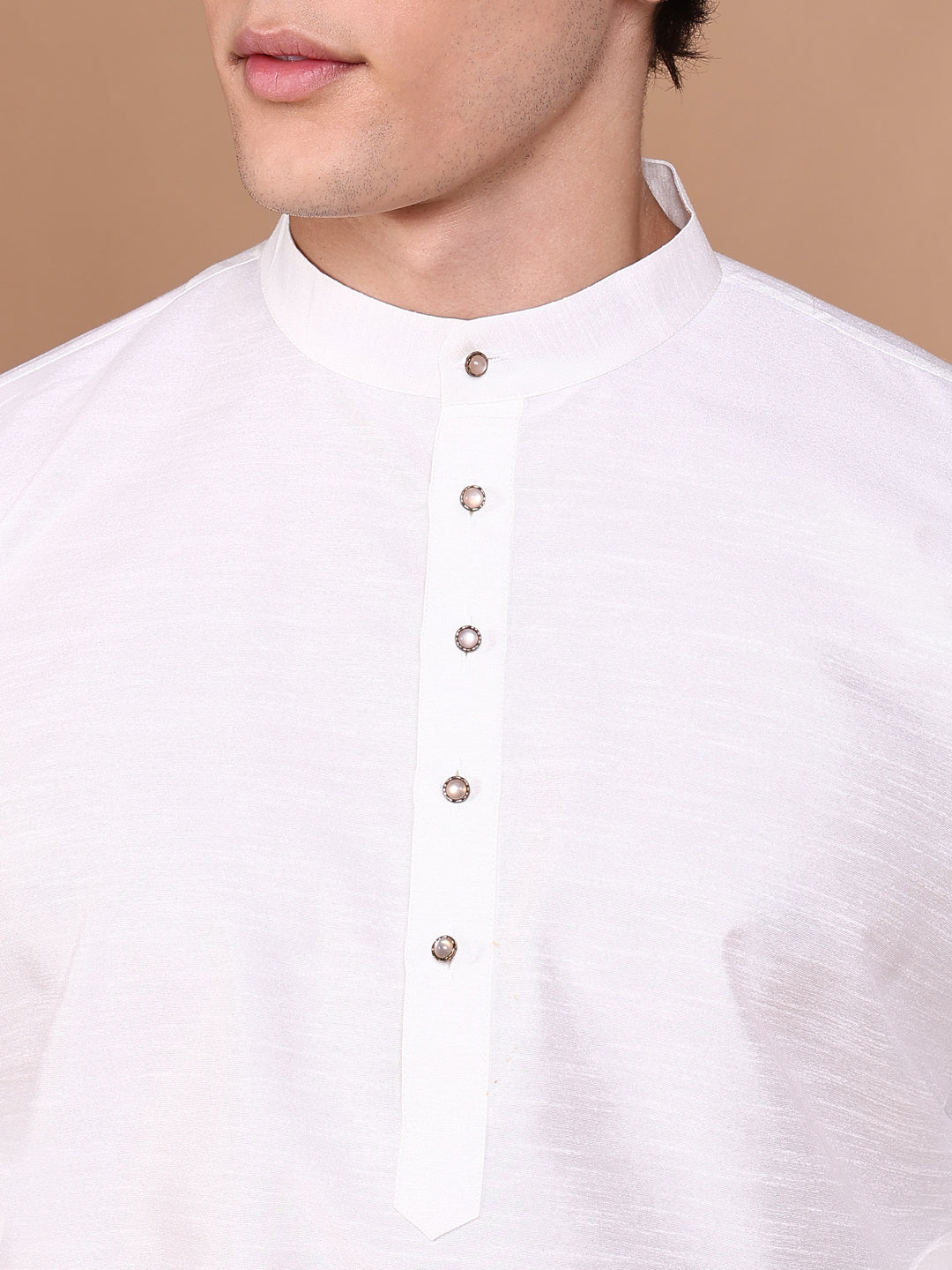 Men White Solid Kurta Set with Nehru jacket