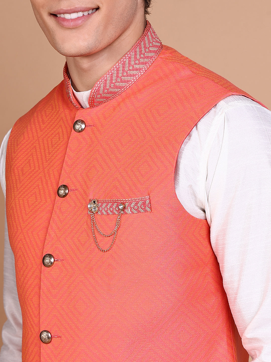 Men White Solid Kurta Set with Nehru jacket