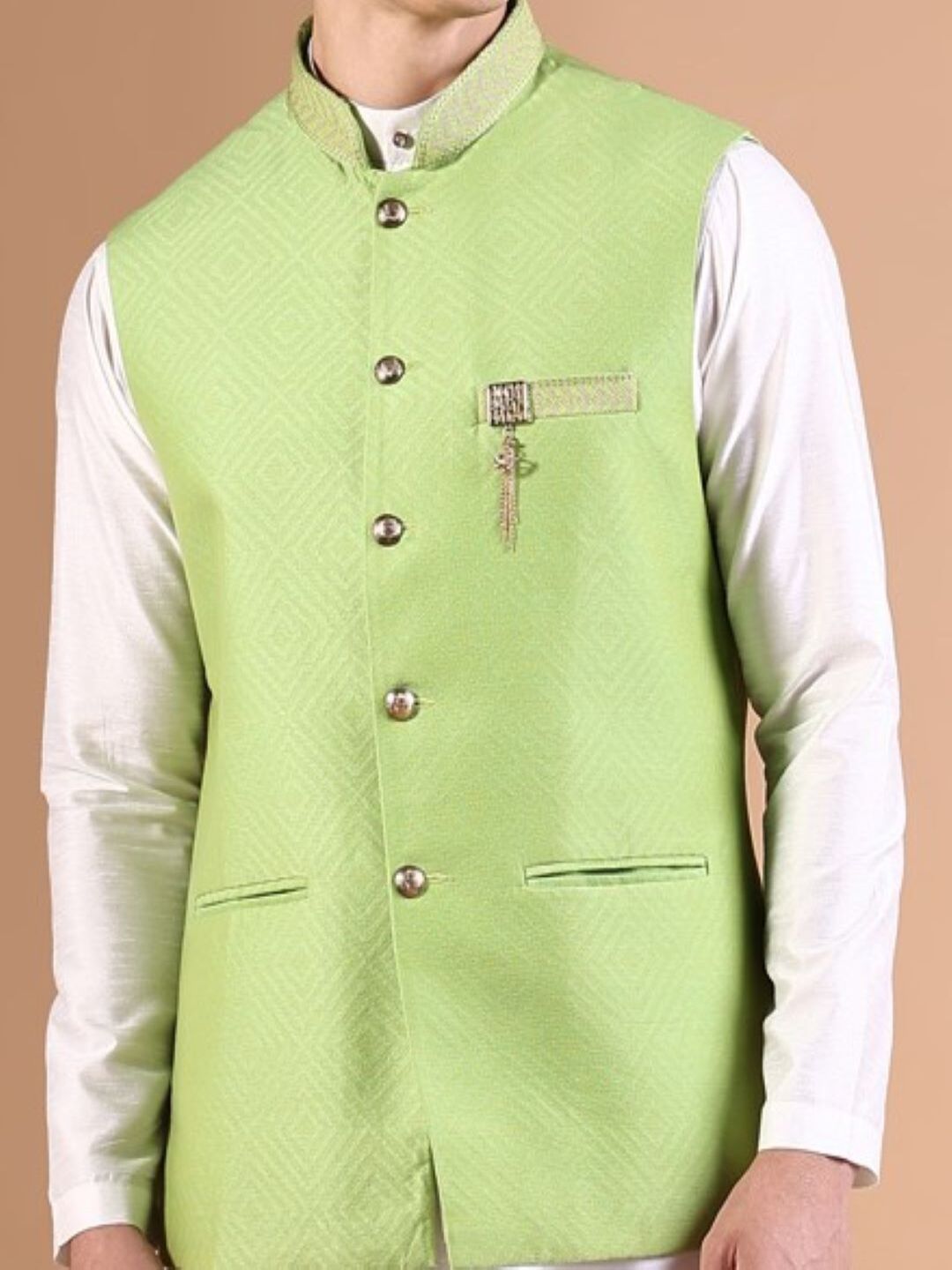 Men White Solid Kurta Set with Nehru jacket