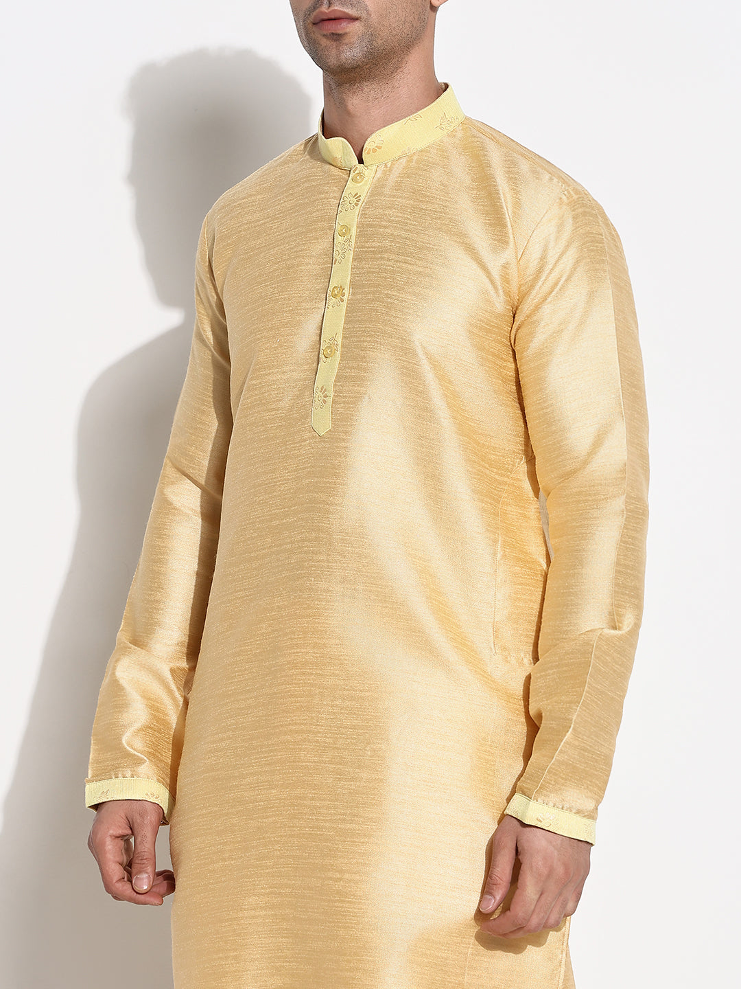 Men Beige Solid Kurta Set with Nehru Jacket