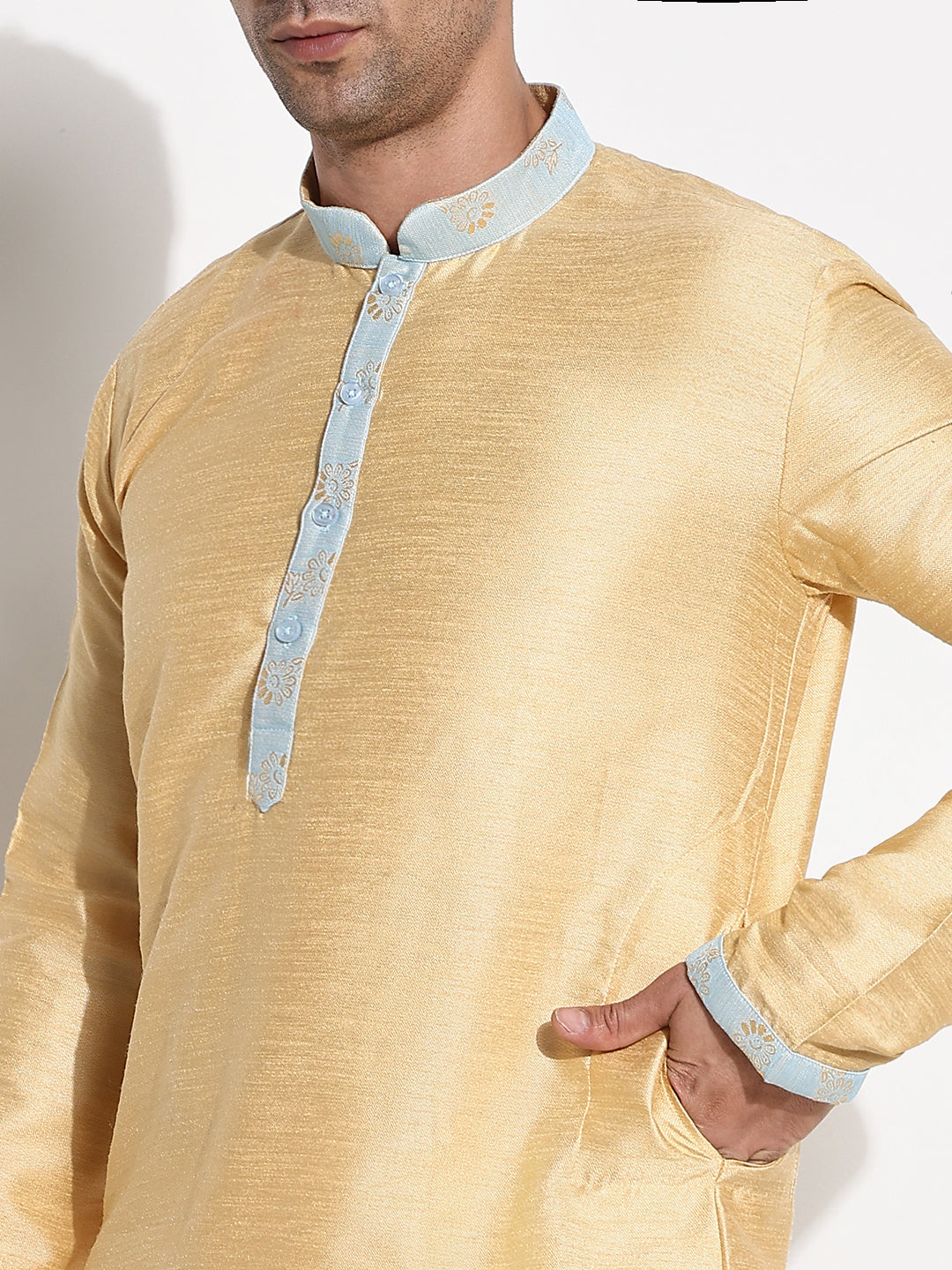 Men Beige Solid Kurta Set with Nehru Jacket