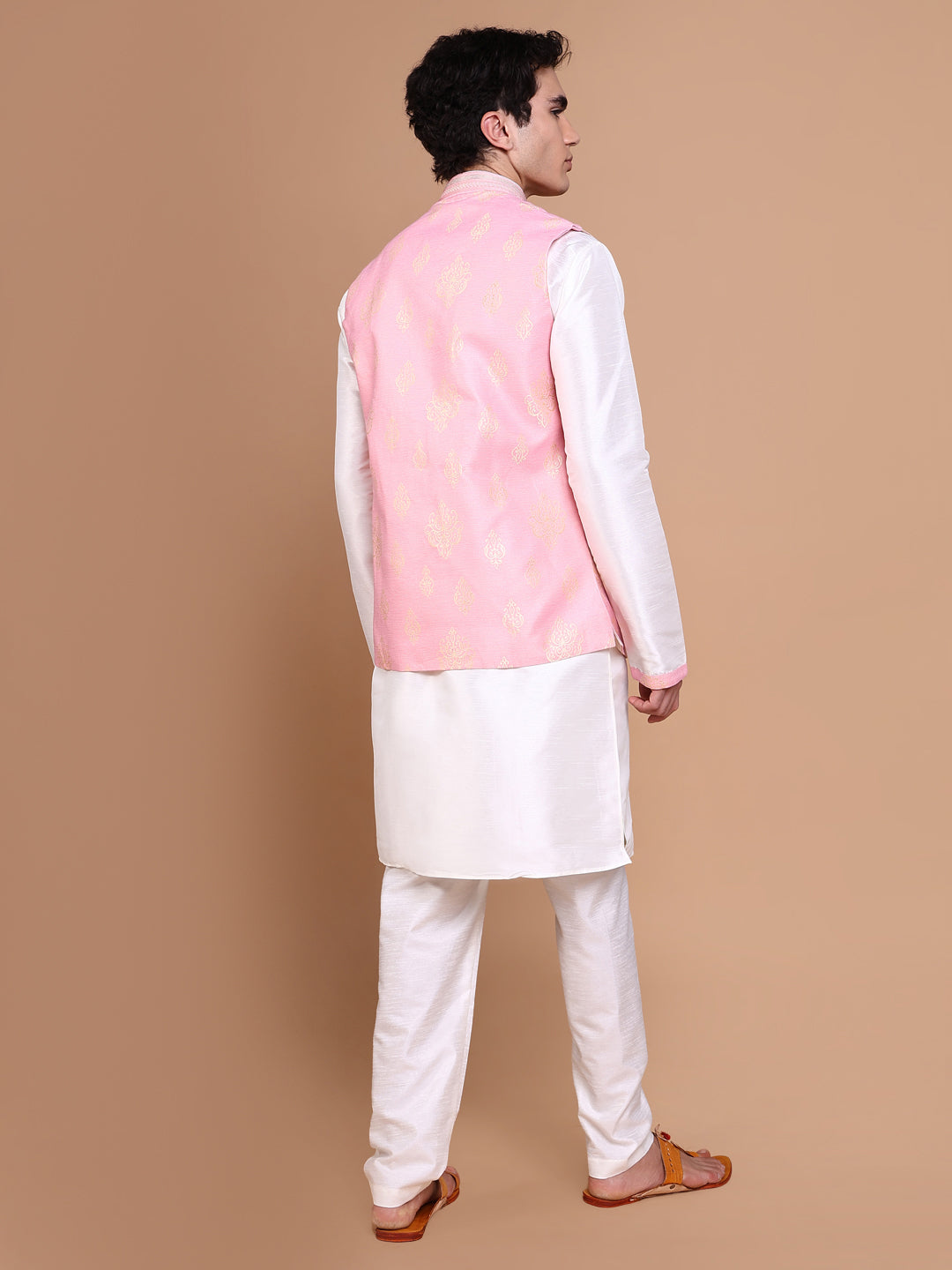 Men White Solid Kurta Set with Nehru jacket