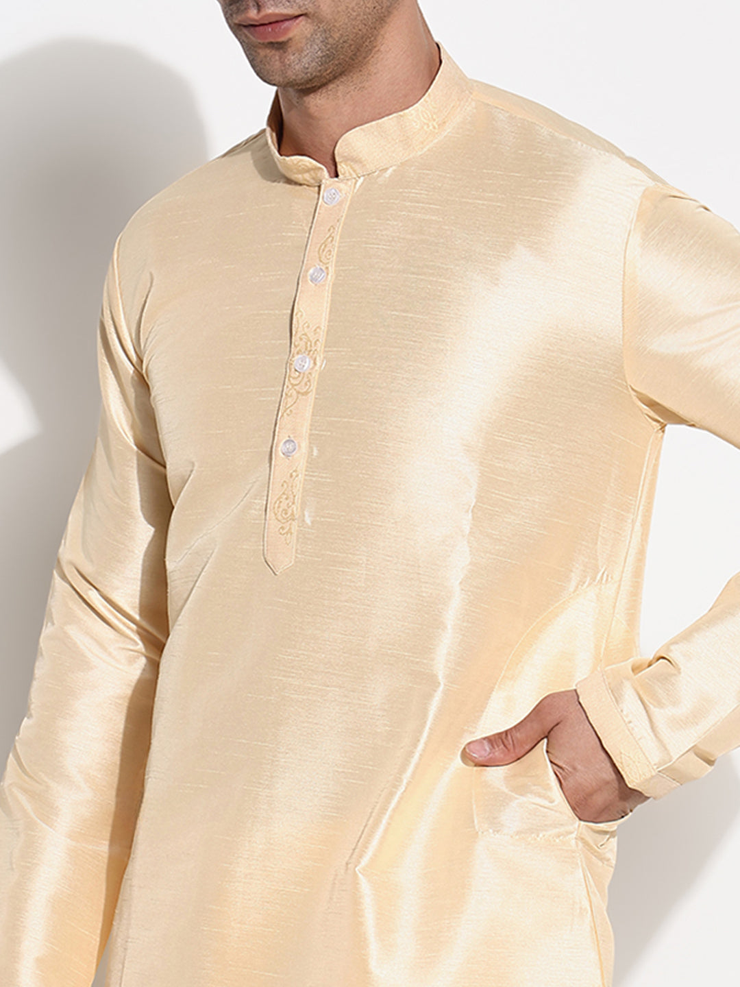 Men Beige Solid Kurta Set with Nehru Jacket