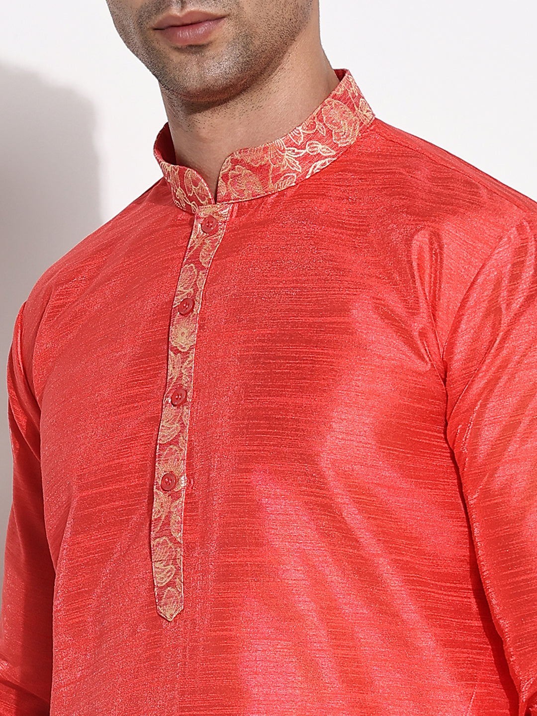 Men Red Solid Kurta Set with Nehru Jacket