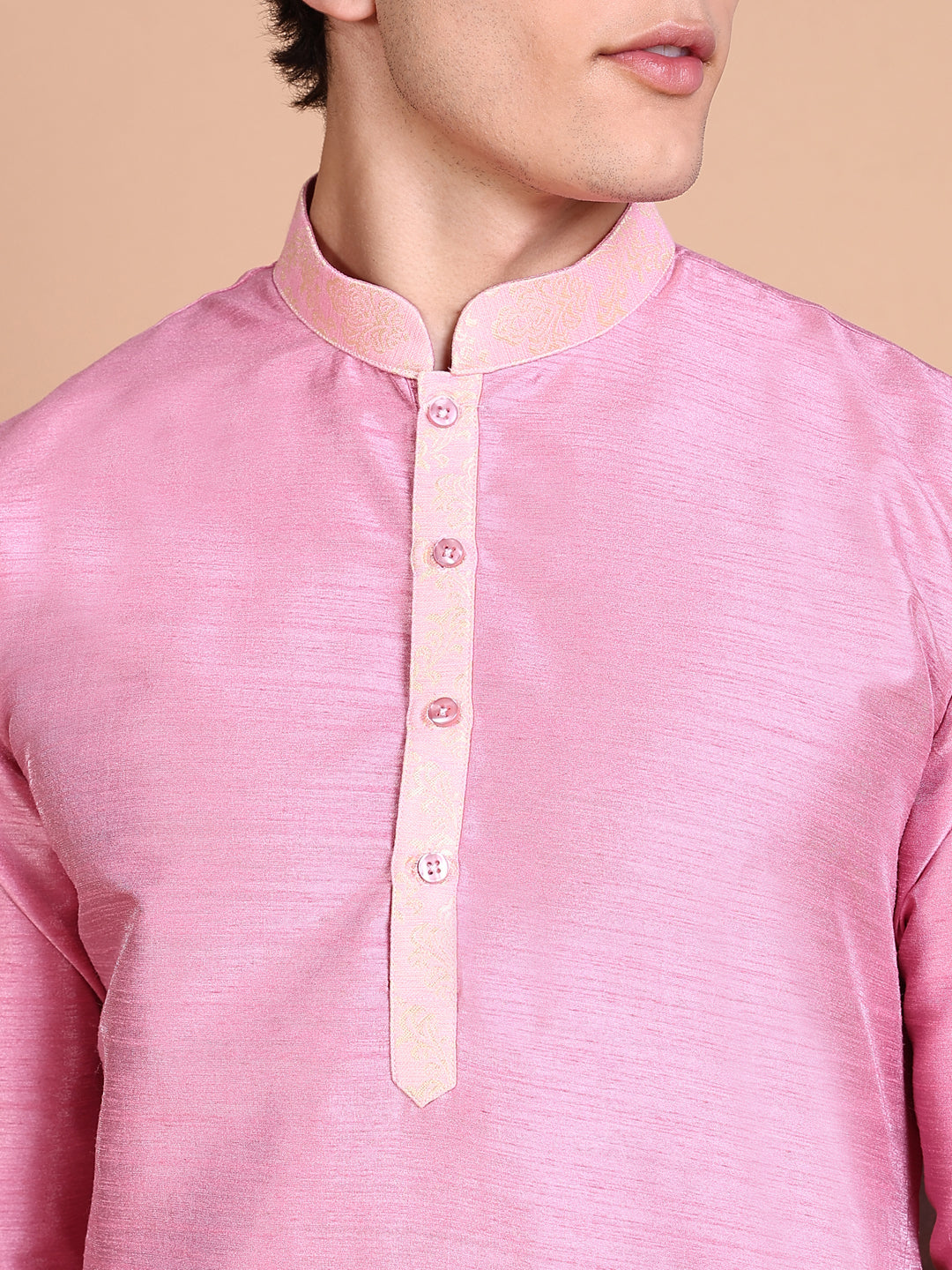 Men Pink Solid Kurta Set with Nehru jacket