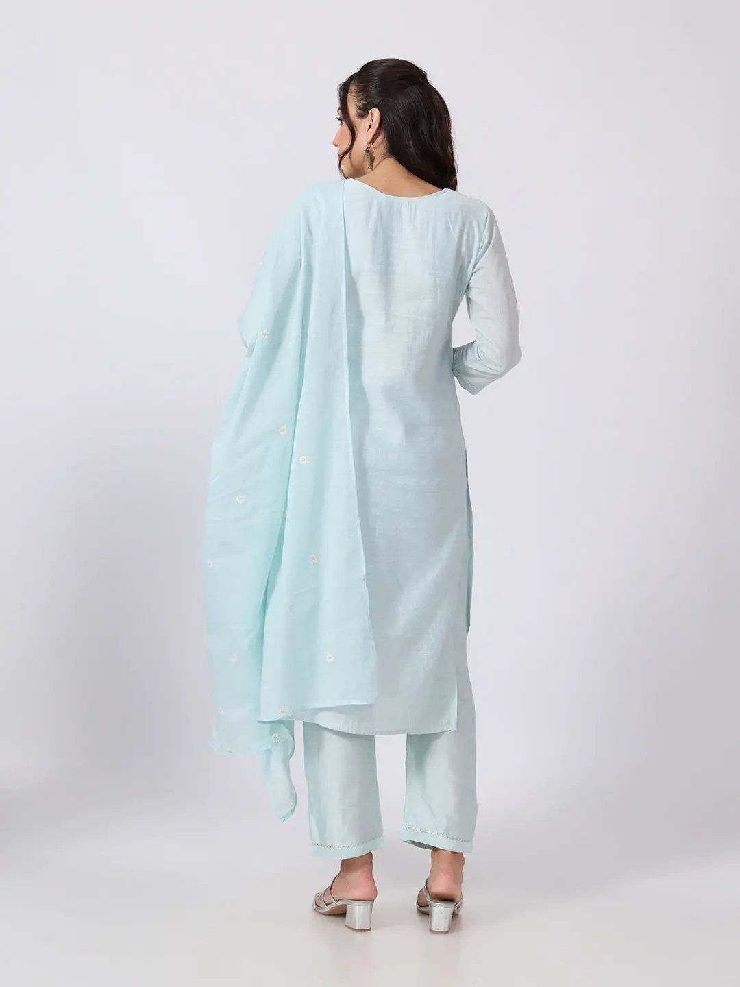 Women's Blue Embroidered Kurta Set with Dupatta