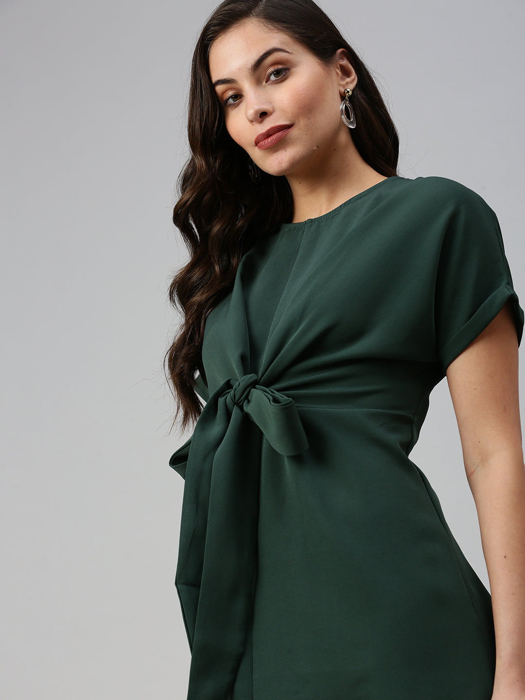 Women Solid Sheath Green Dress