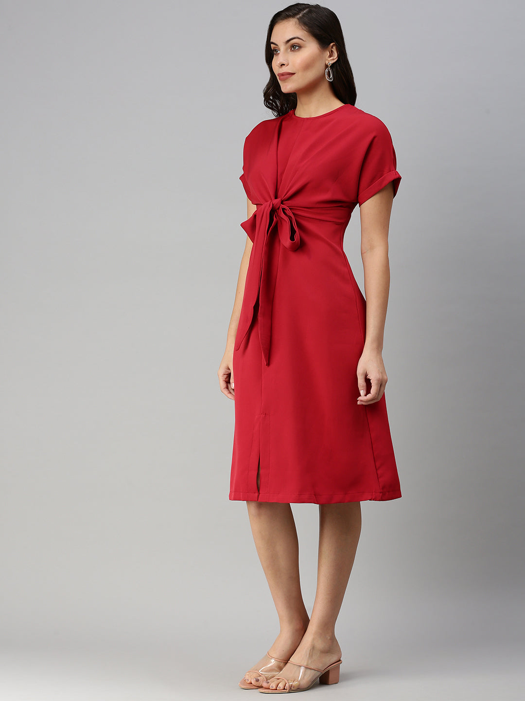 Women Solid Sheath Red Dress