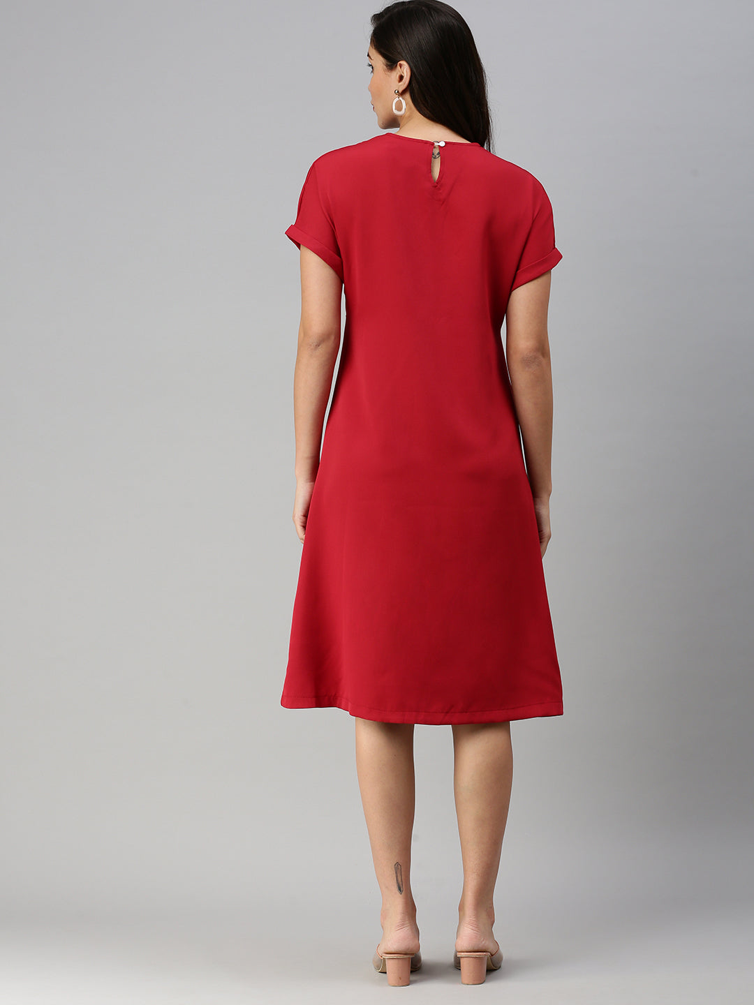 Women Solid Sheath Red Dress