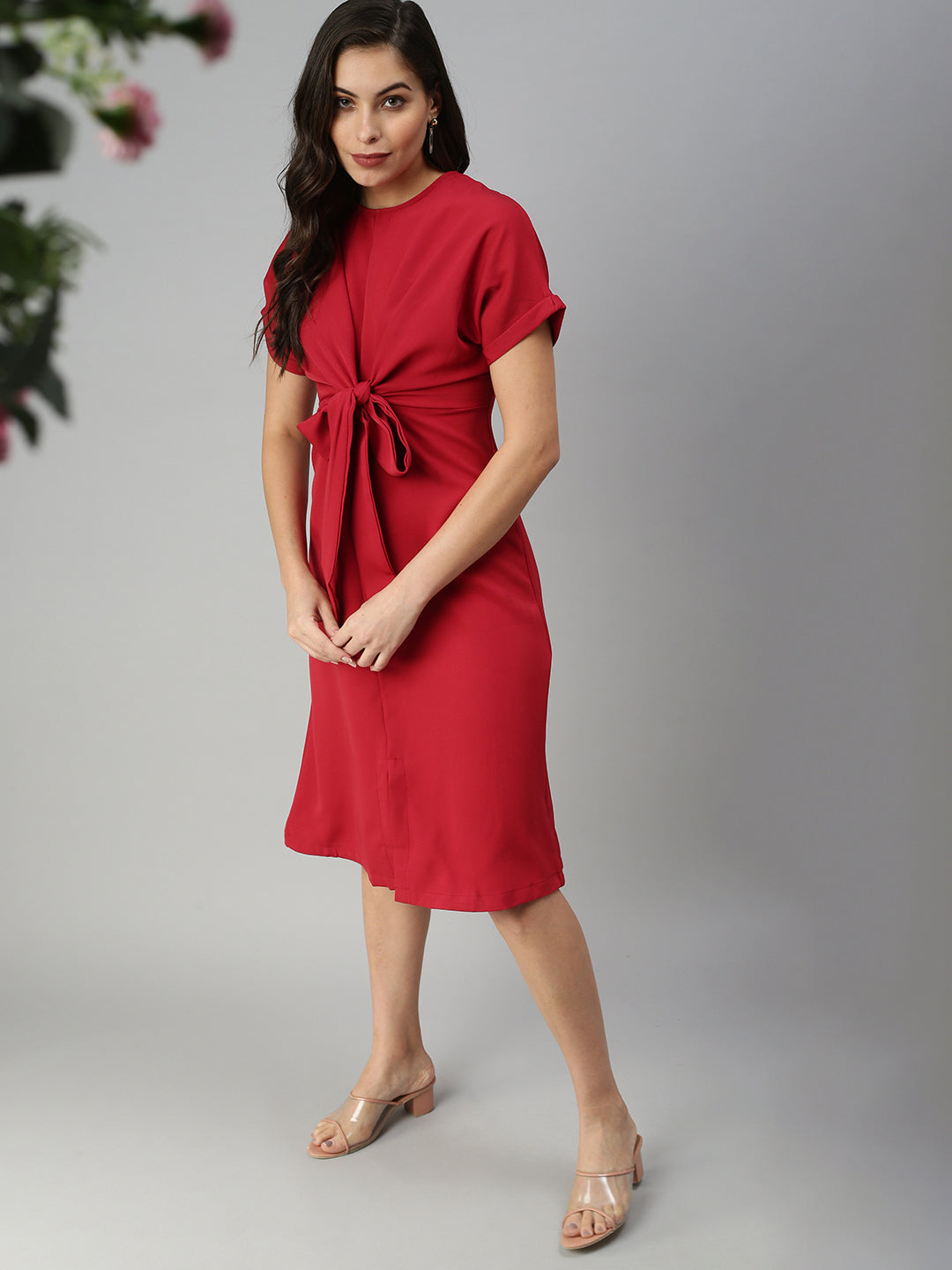 Women Solid Sheath Red Dress