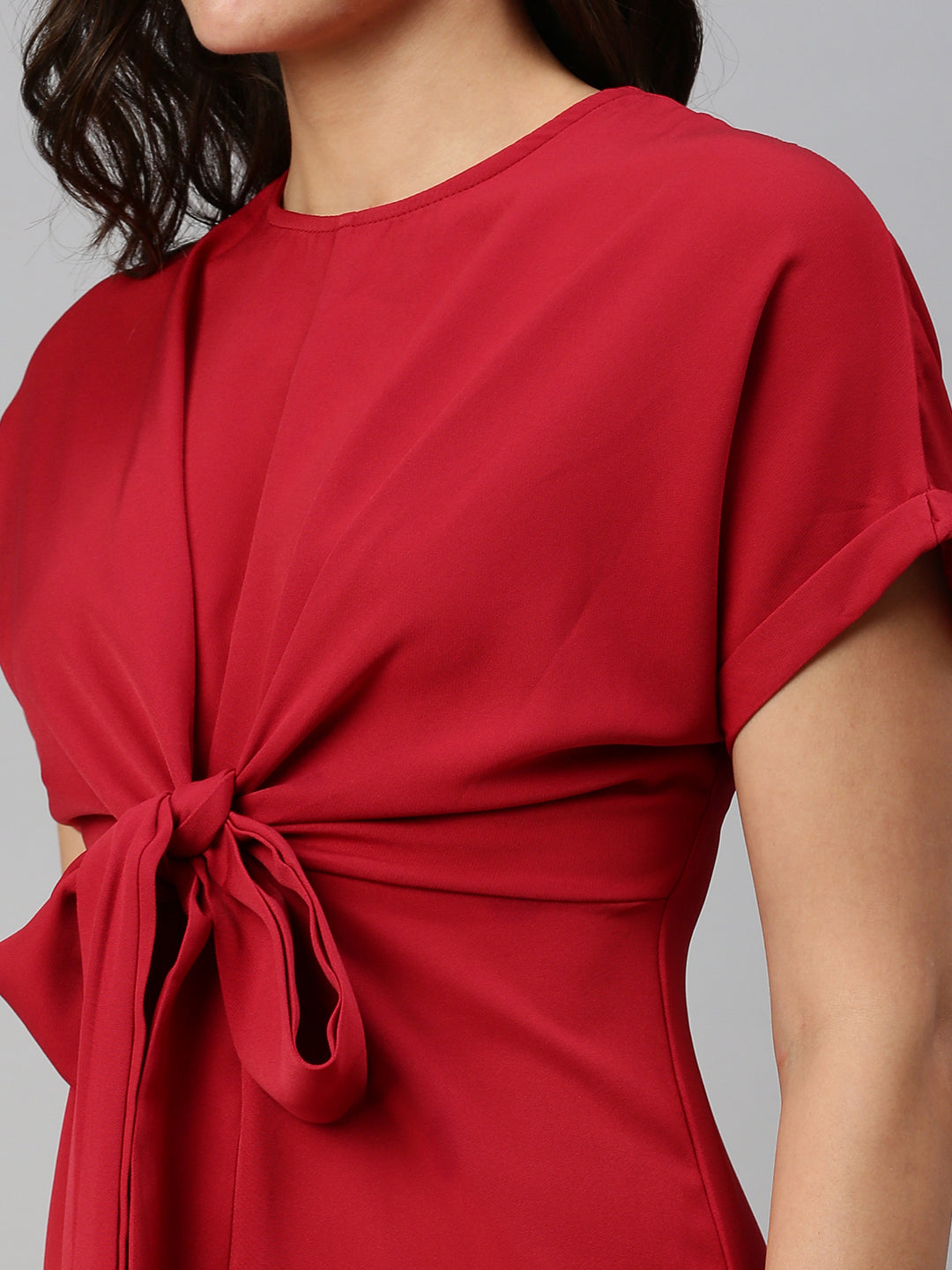 Women Solid Sheath Red Dress