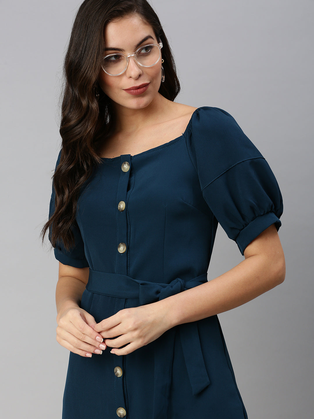 Women Off-Shoulder Solid A-Line Teal Dress