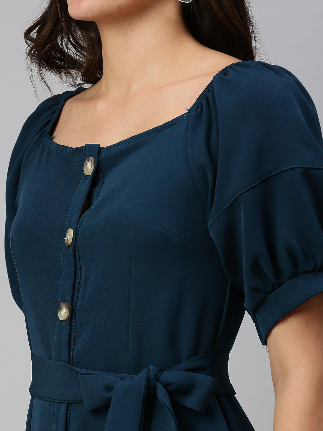 Women Off-Shoulder Solid A-Line Teal Dress