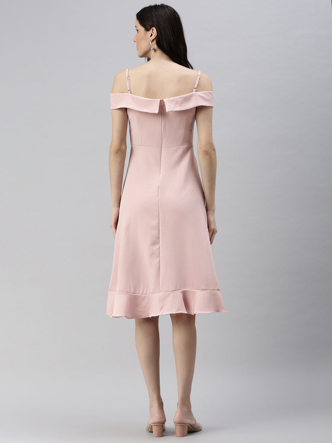 Women Shoulder Straps Solid A-Line Pink Dress