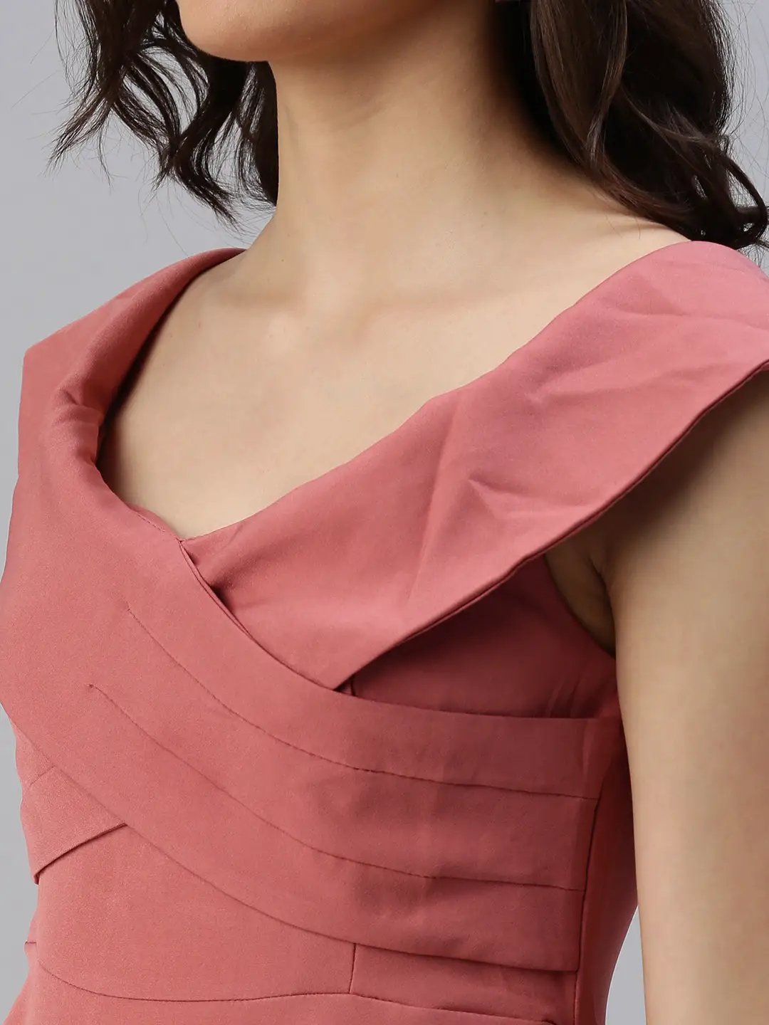 Women's Boat Neck Solid Fit and Flare Taupe Dress