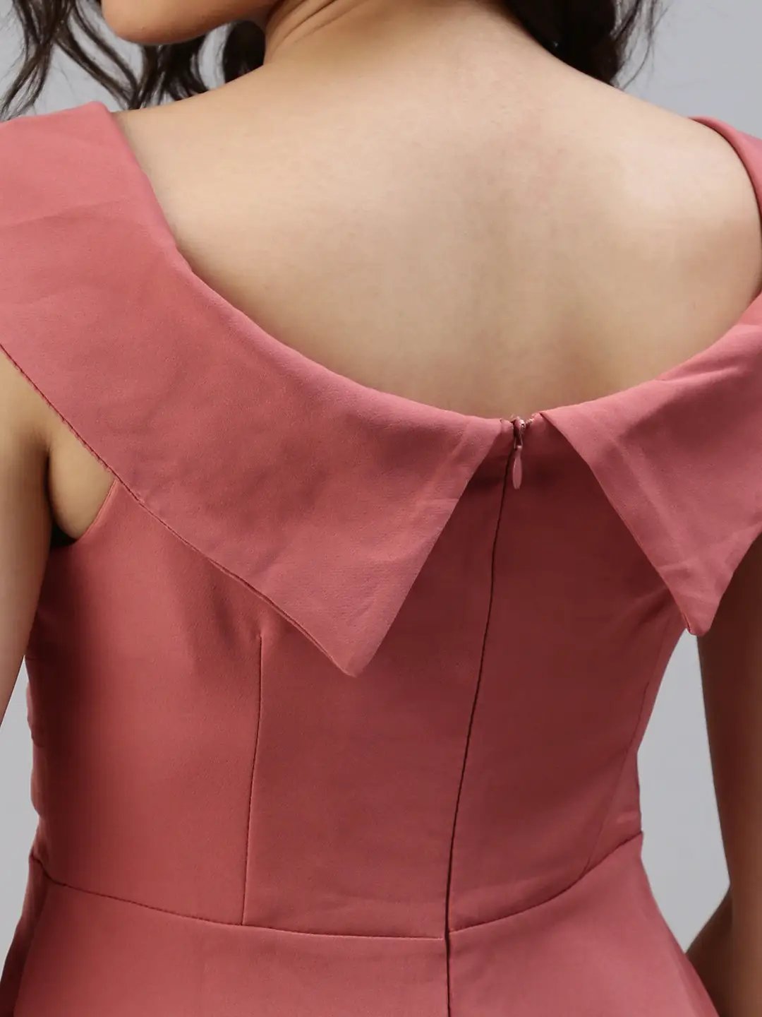Women's Boat Neck Solid Fit and Flare Taupe Dress