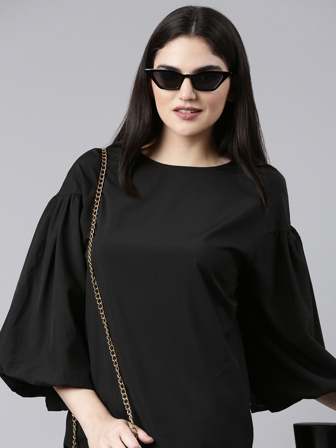 Women Solid Black Top