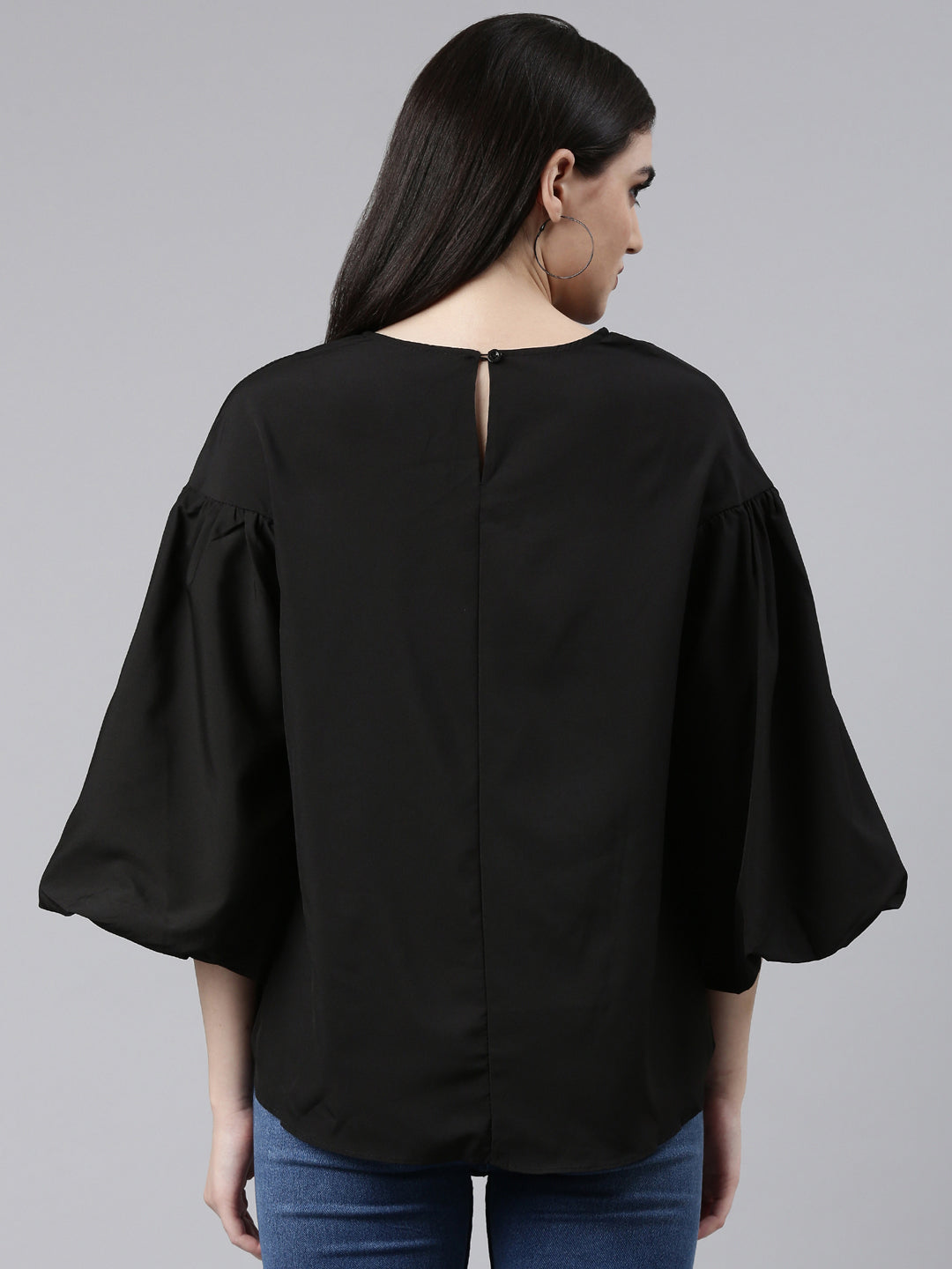 Women Solid Black Top