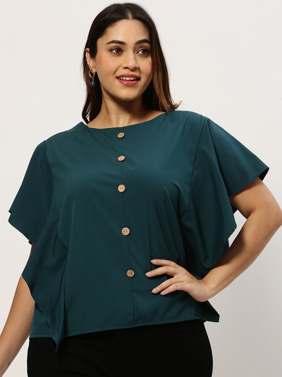 Women Solid Teal Top