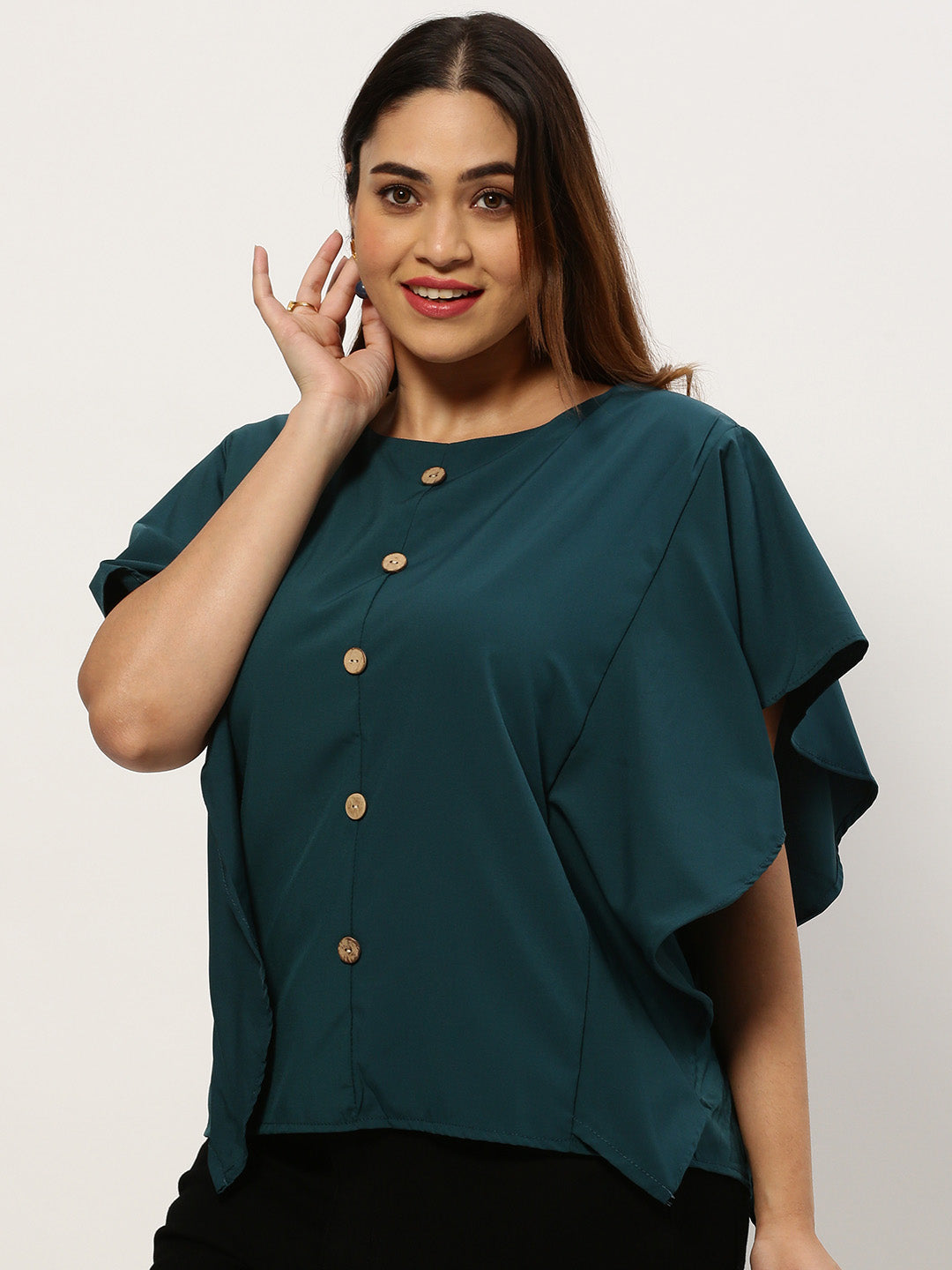 Women Solid Teal Top