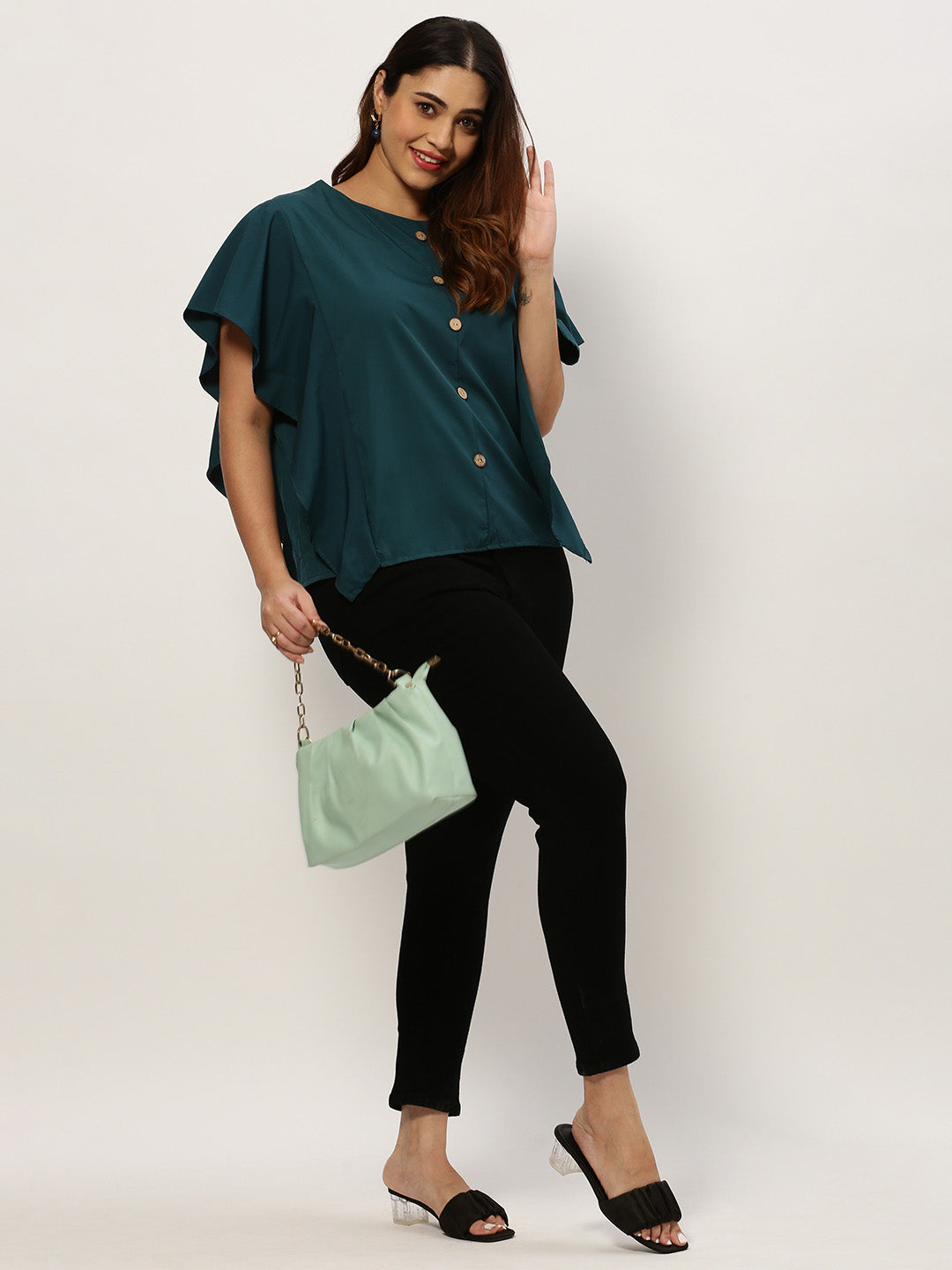 Women Solid Teal Top