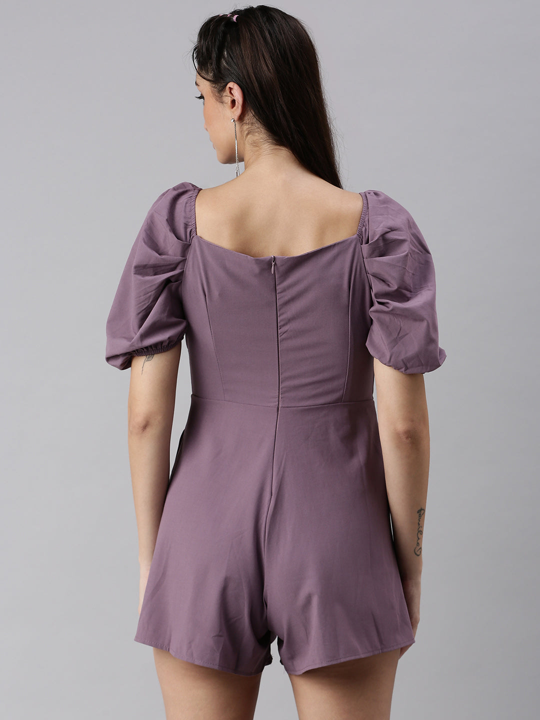 Women Sweetheart Neck Solid Purple Playsuit