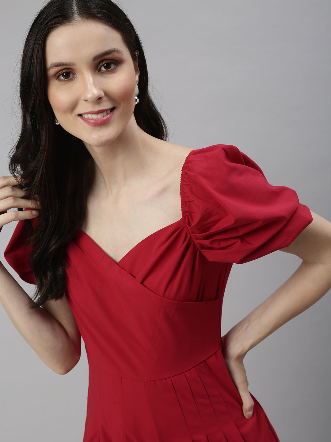 Women Sweetheart Neck Solid Red Playsuit