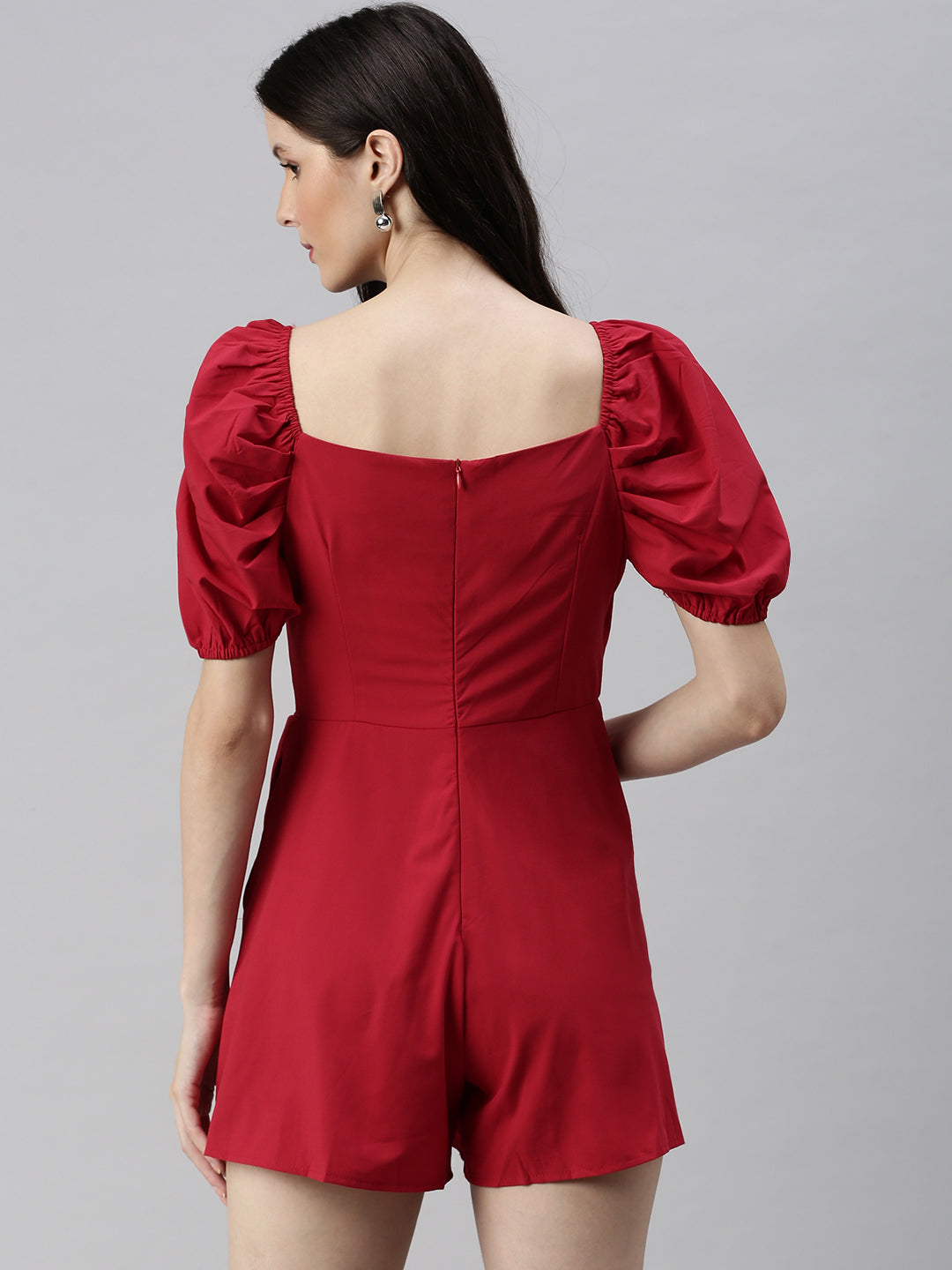 Women Sweetheart Neck Solid Red Playsuit