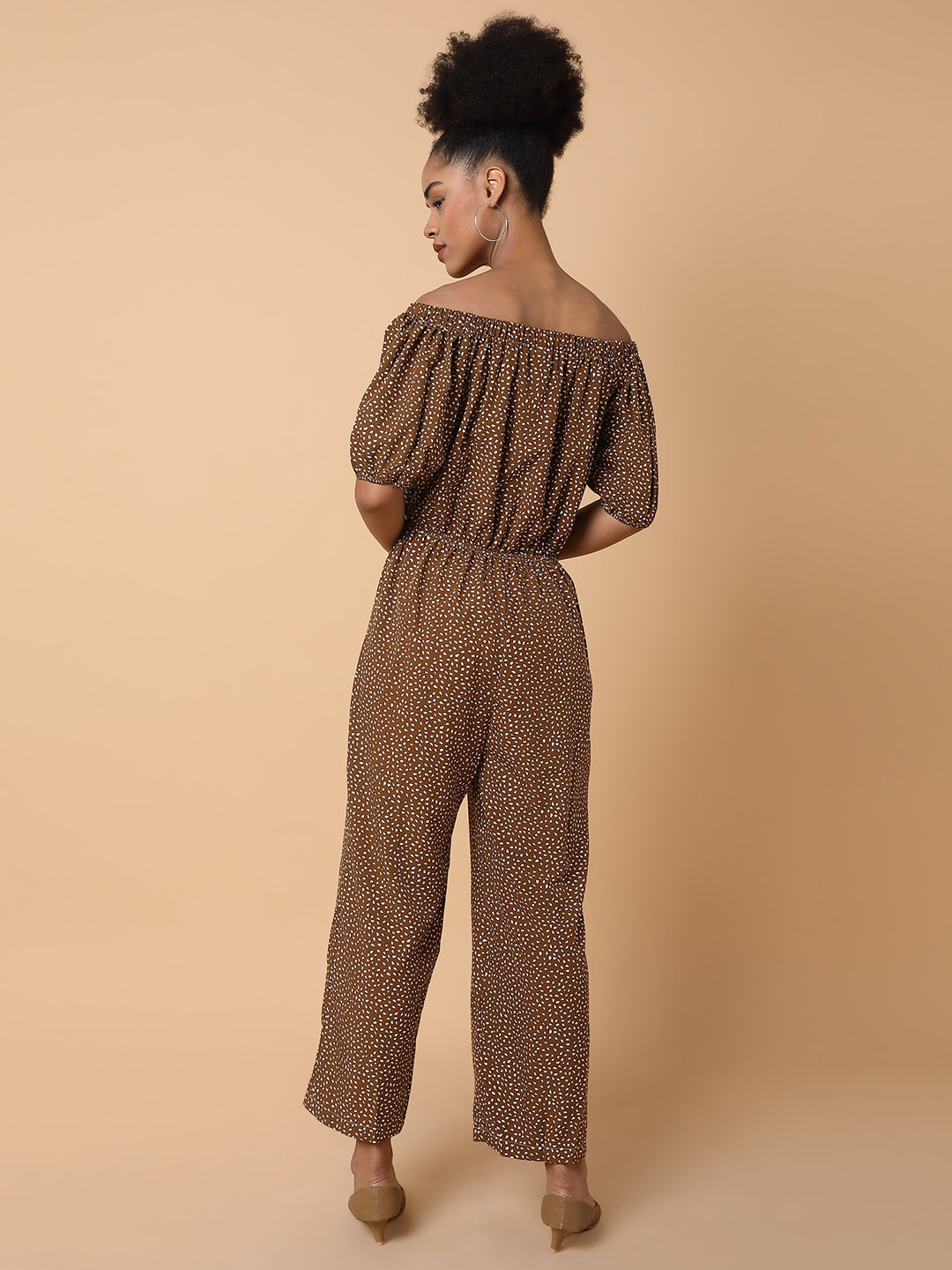 Women Off-Shoulder Printed Brown Basic Jumpsuit